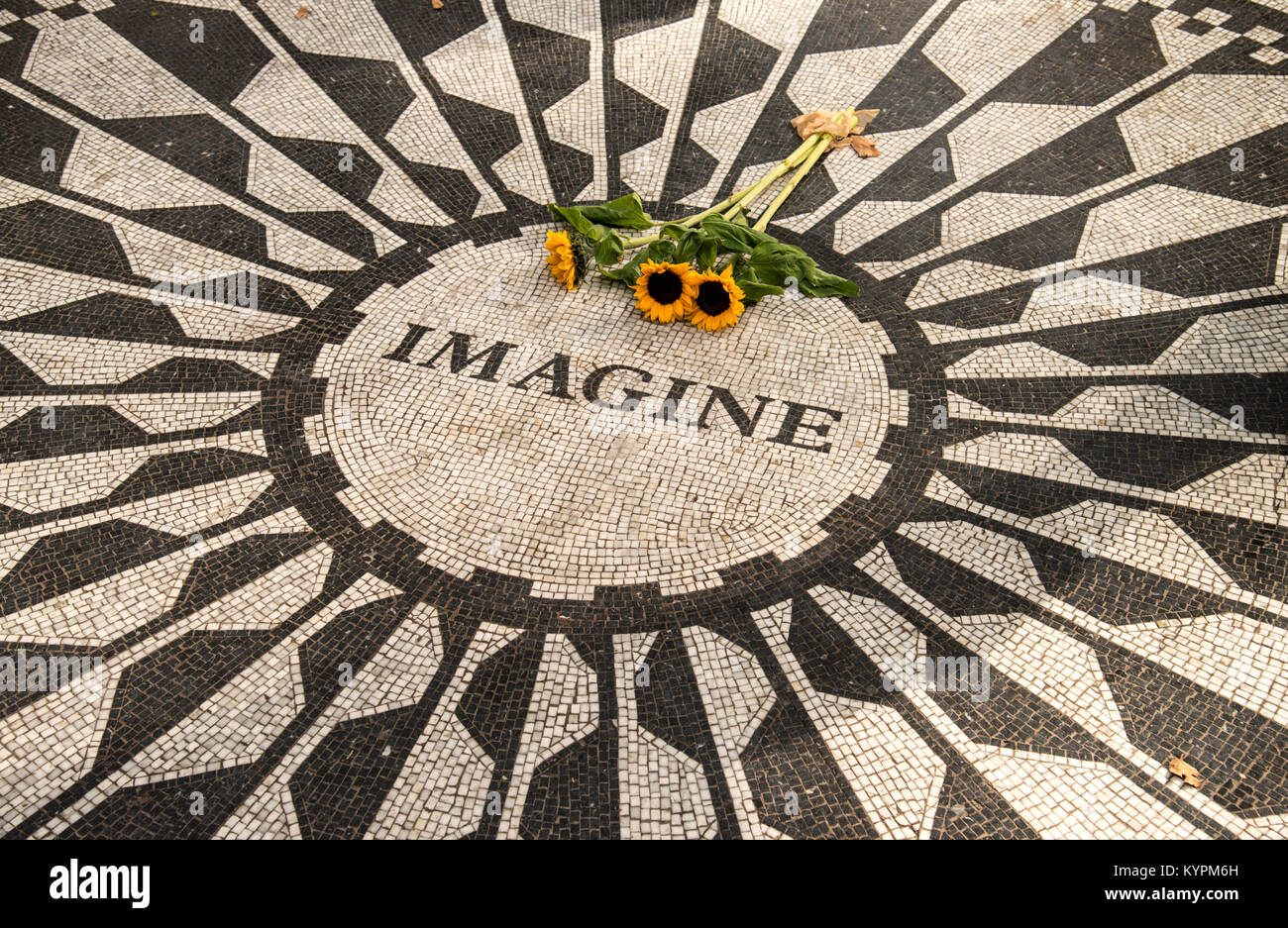 Imagine mosaic which honors John Lennon in Strawberry Fields area of Central Park, Manhattan, New York, USA - Stock Image