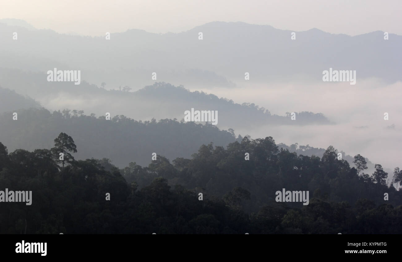 misty mountain hills landscape, layers of mountains with fog Stock ...