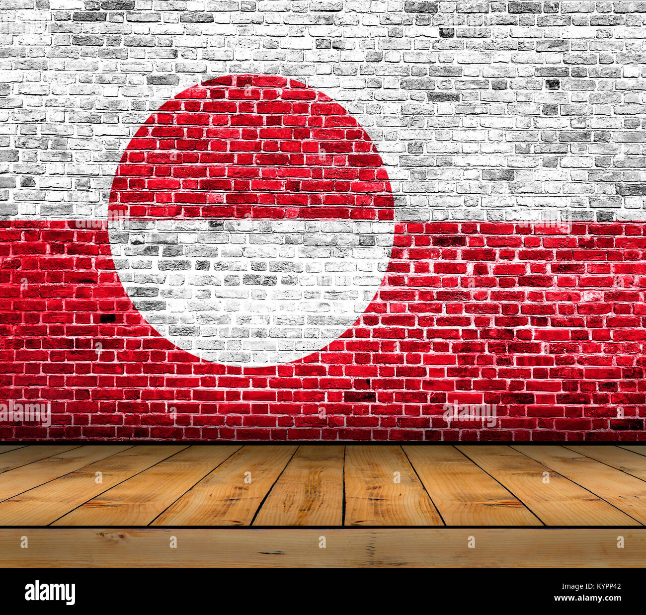 Greenland flag painted on brick wall with wooden floor Stock Photo - Alamy