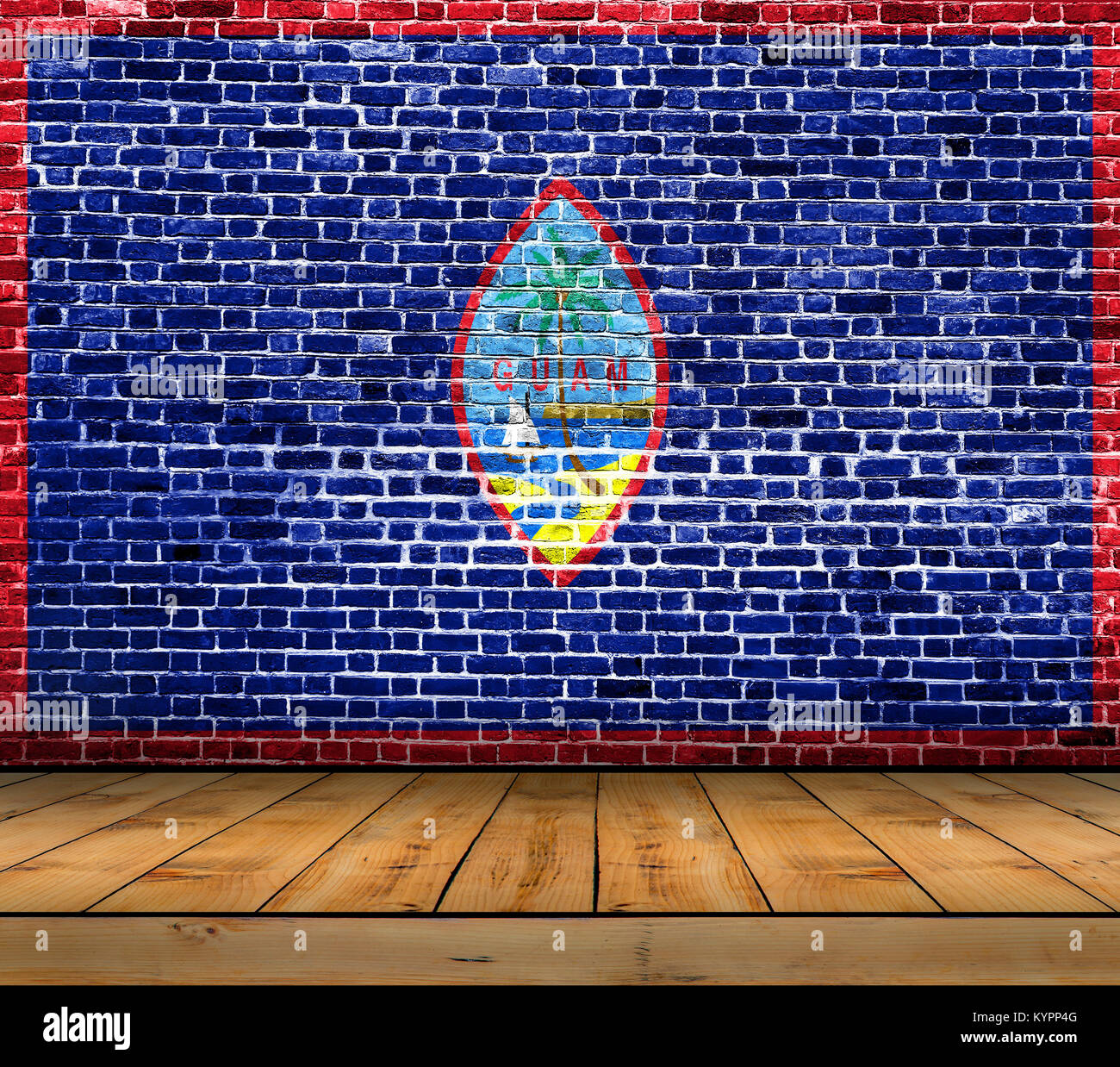 Guam flag painted on brick wall with wooden floor Stock Photo - Alamy