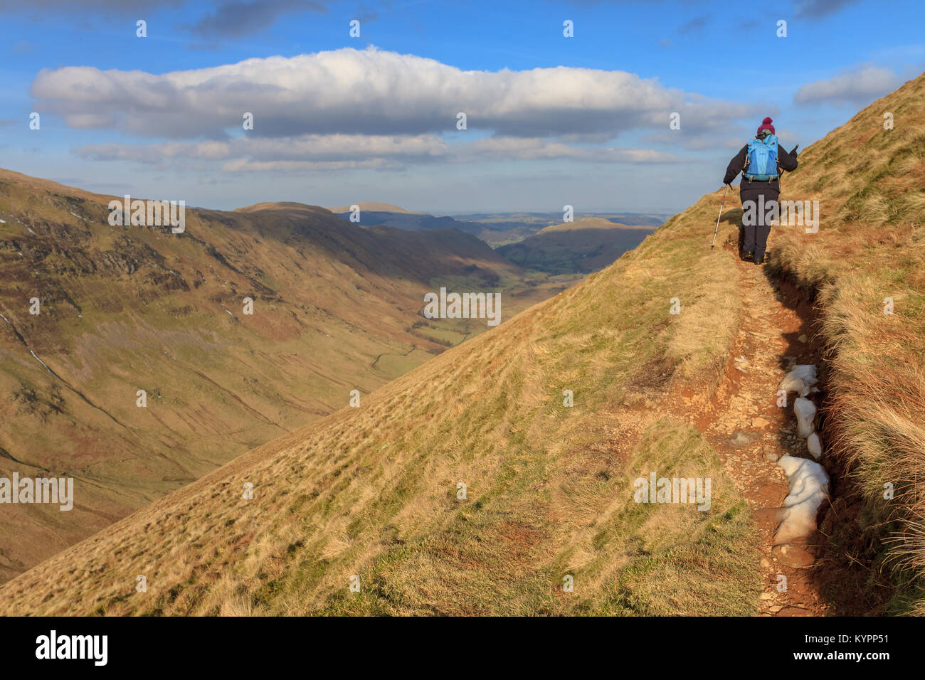 Winter hill walking in the Lake District Stock Photo