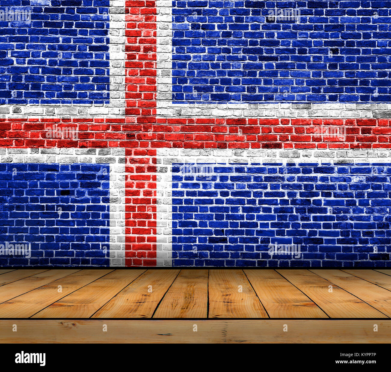 Iceland flag painted on brick wall with wooden floor Stock Photo - Alamy