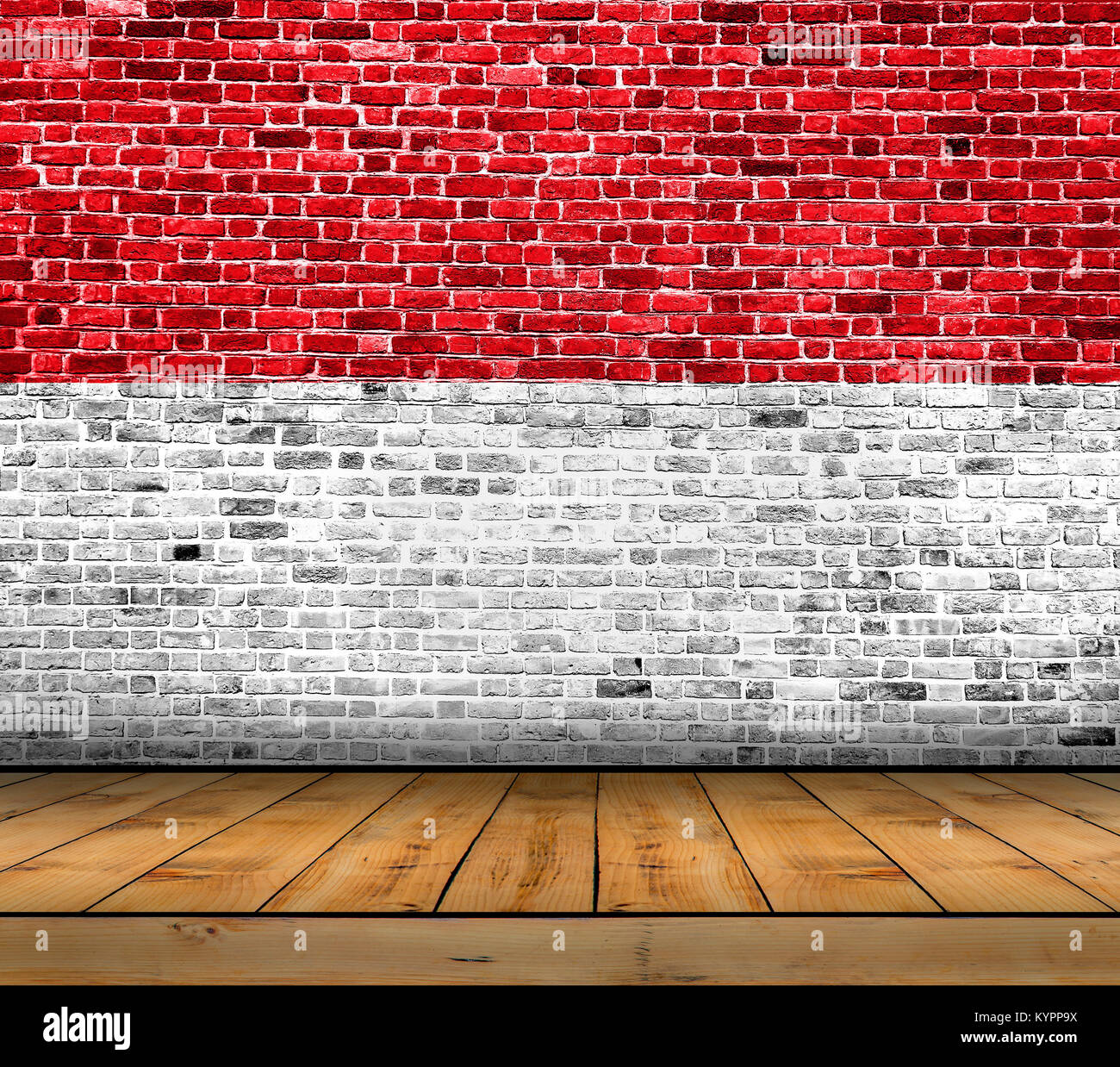 Indonesia flag painted on brick wall with wooden floor Stock Photo - Alamy