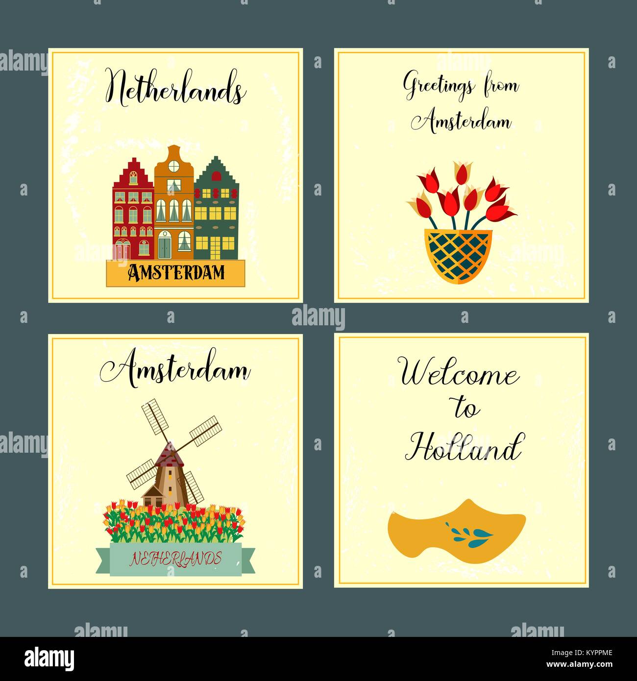 Holland travel cultural and sightseeing symbols frame background poster .Vector illustration. Stock Vector
