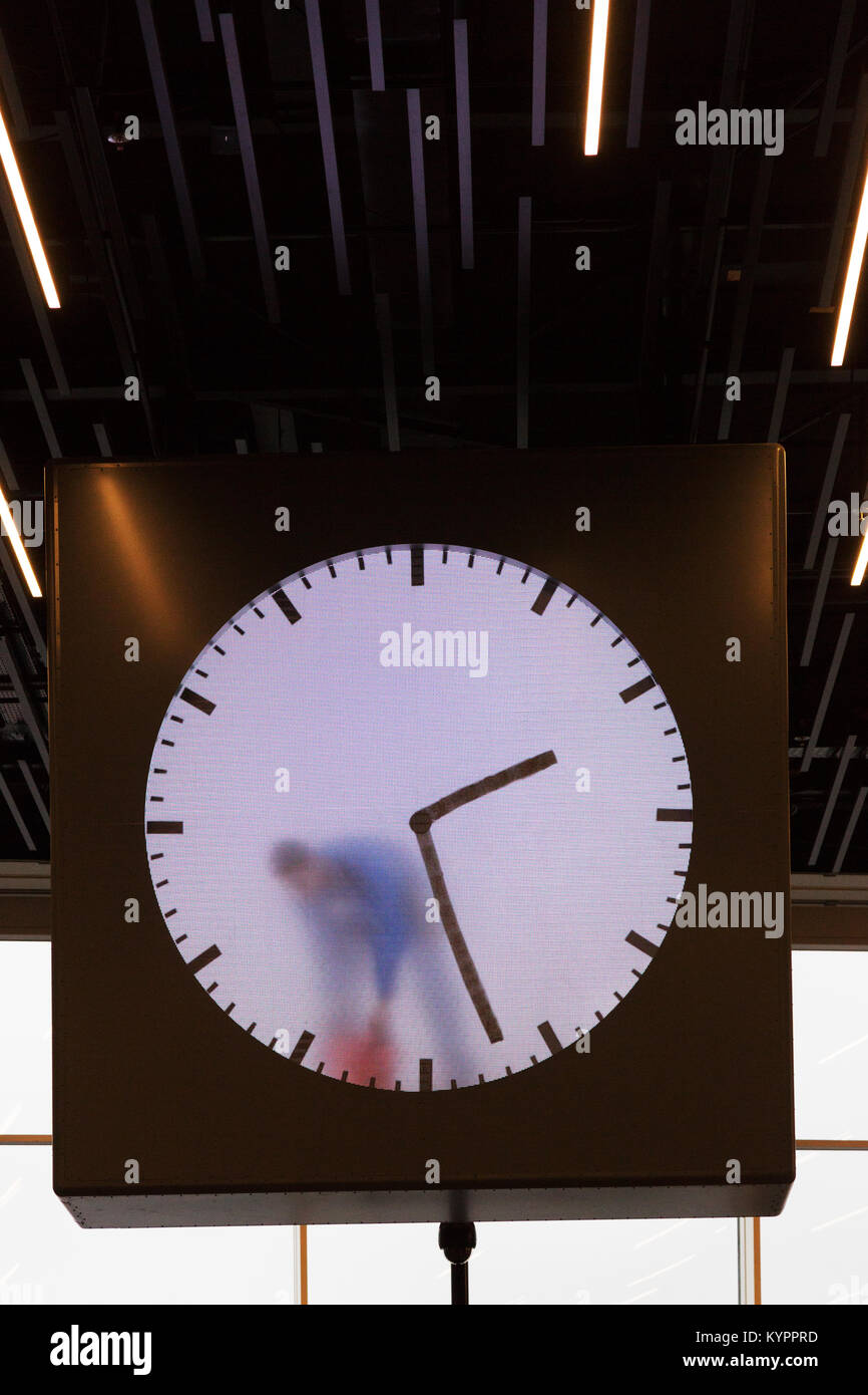The Schiphol airport Real Time Schiphol Clock, by Maarten Baas, an art clock in the terminal, Amsterdam airport Schiphol, Netherlands, Europe Stock Photo