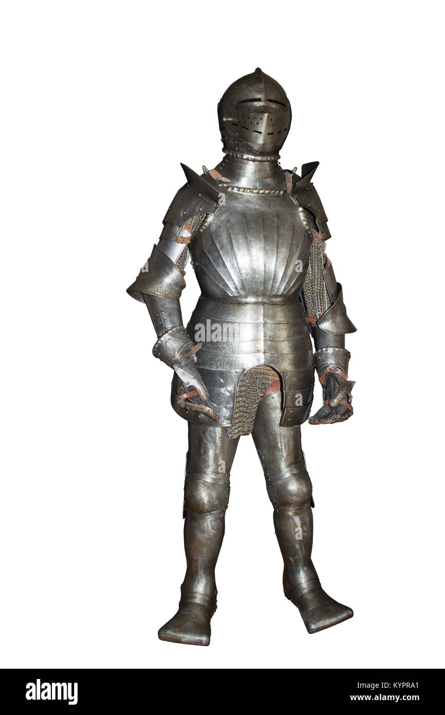 Historic armor of the knight on the white background Stock Photo