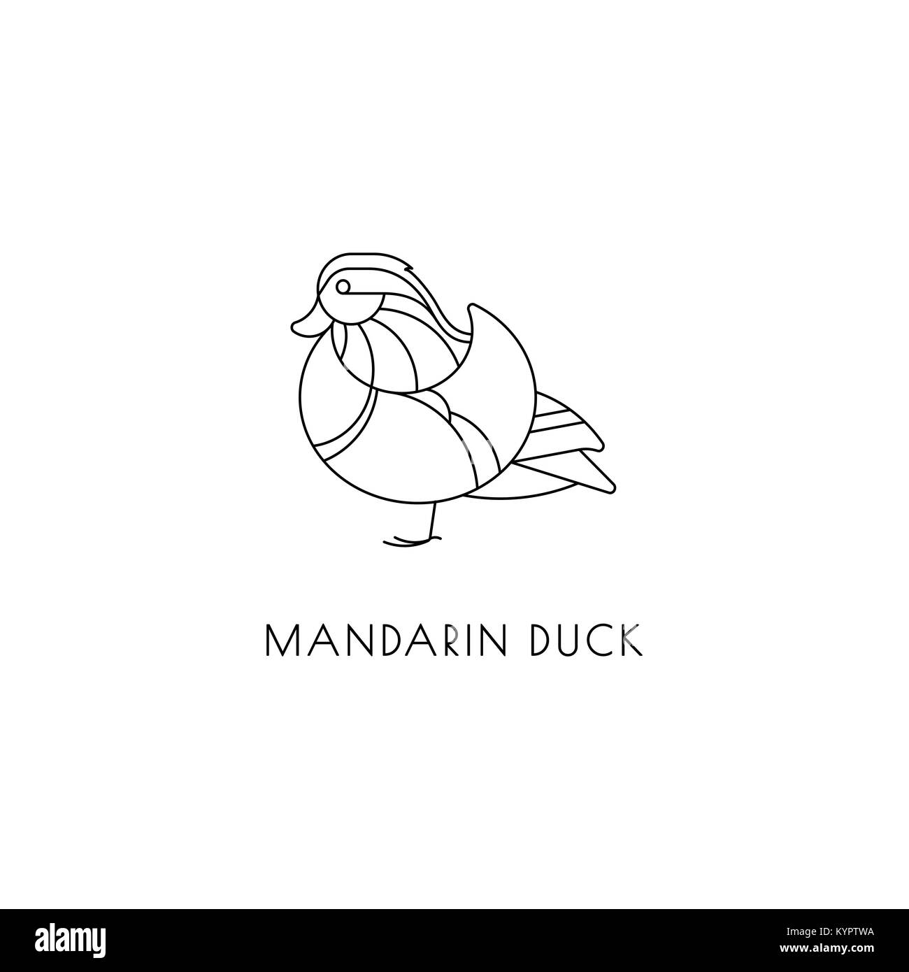 Mandarin duck linear sign bird isolated on white. Vector logo design