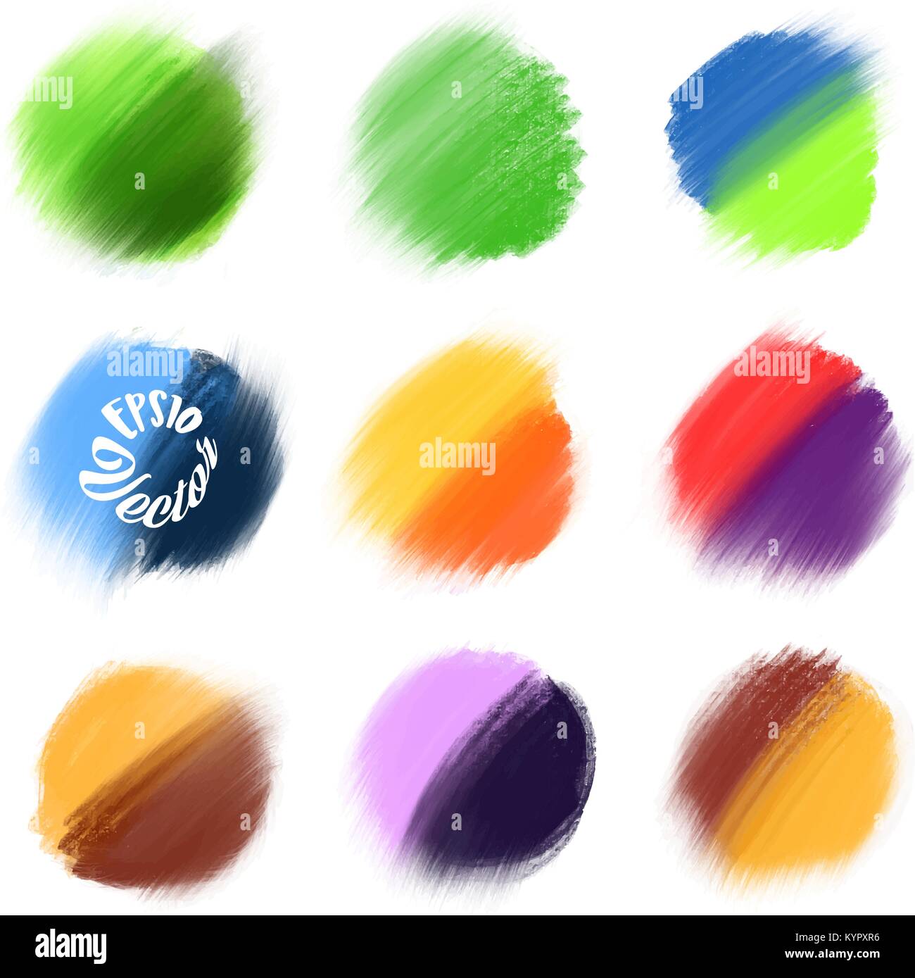 9 Colored Vector paint elements. Various background brushes for print decoration Stock Vector