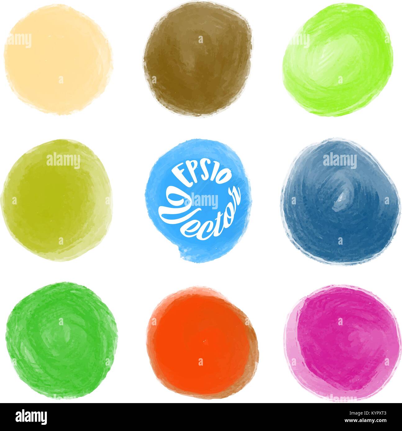 A set of round watercolor stains. Various background elements for print decoration Stock Vector