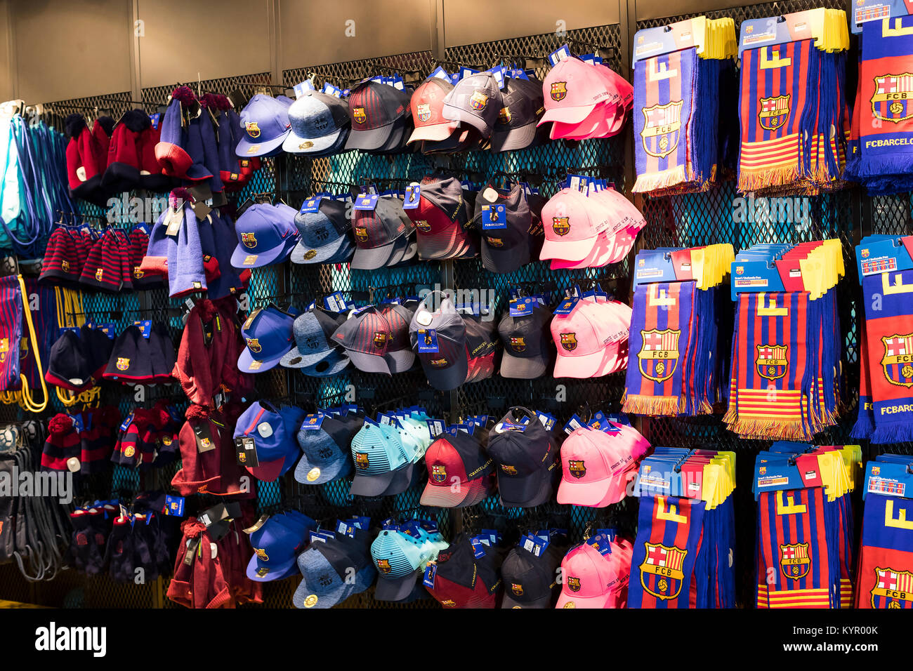 BARCELONA, SPAIN - 12 JANUARY 2018: Official Store FC Barcelona , clothing  and footwear team of souvenirs and paraphernalia for fans of the team and v  Stock Photo - Alamy