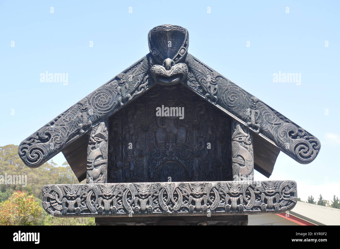 The Whatarangi, maori's elevated storehouse in Te Puia, Rotorua, New Zealand Stock Photo