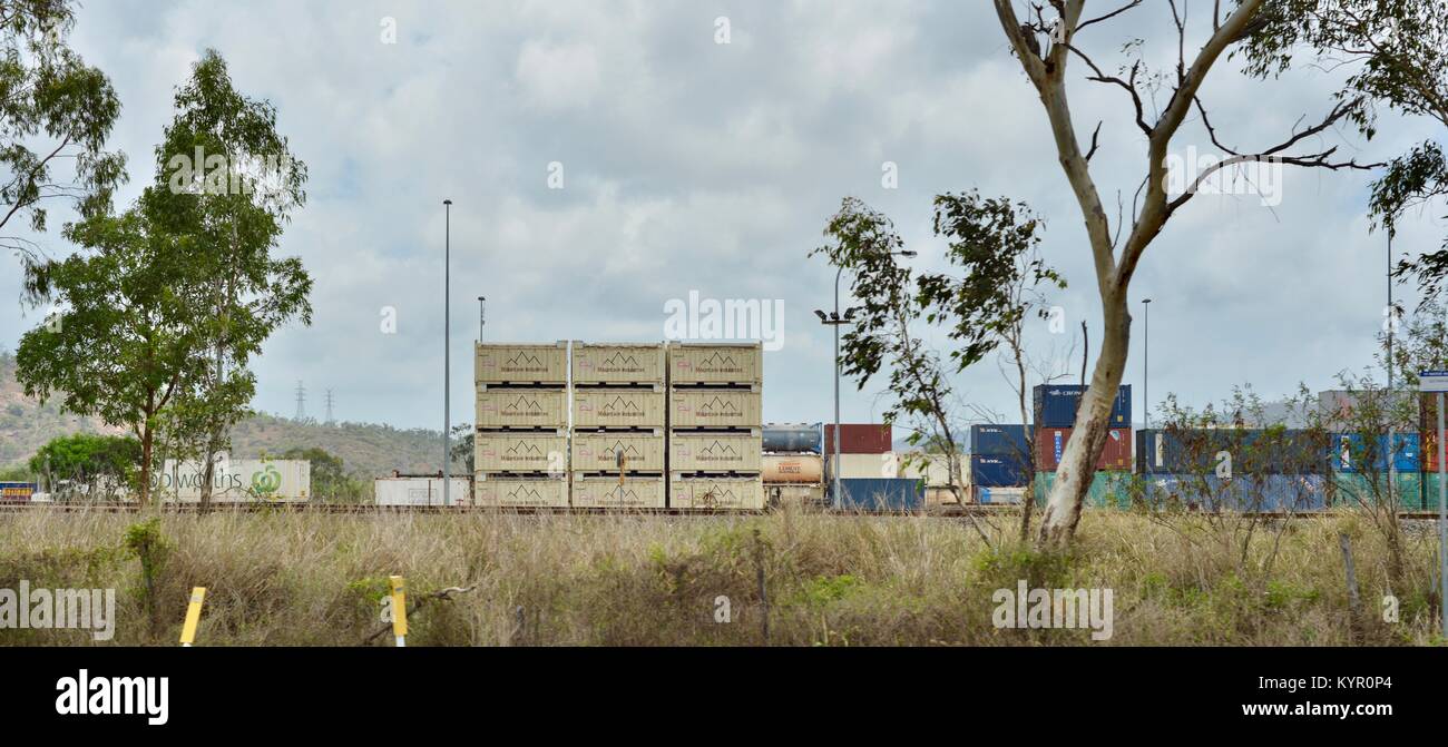 Shipping containers stacked at the railway yards, Townsville