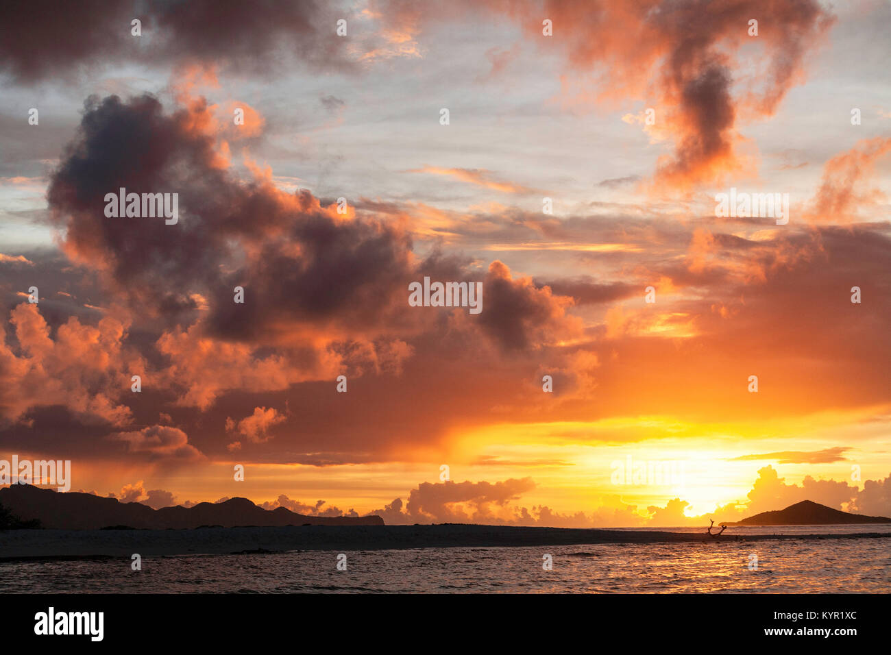 Sunset in the Tobago Cays, Grenadines Stock Photo