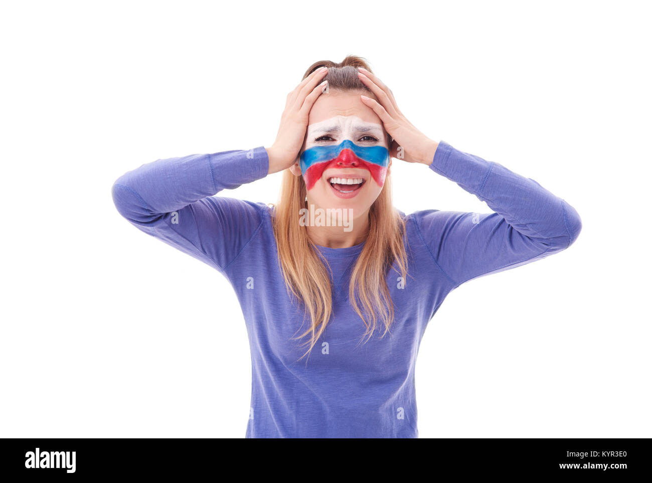 Portrait of distraught female soccer fan Stock Photo - Alamy