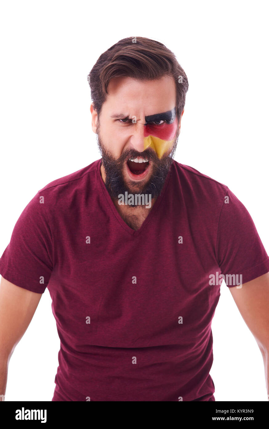 Angry german football hooligan shouting Stock Photo