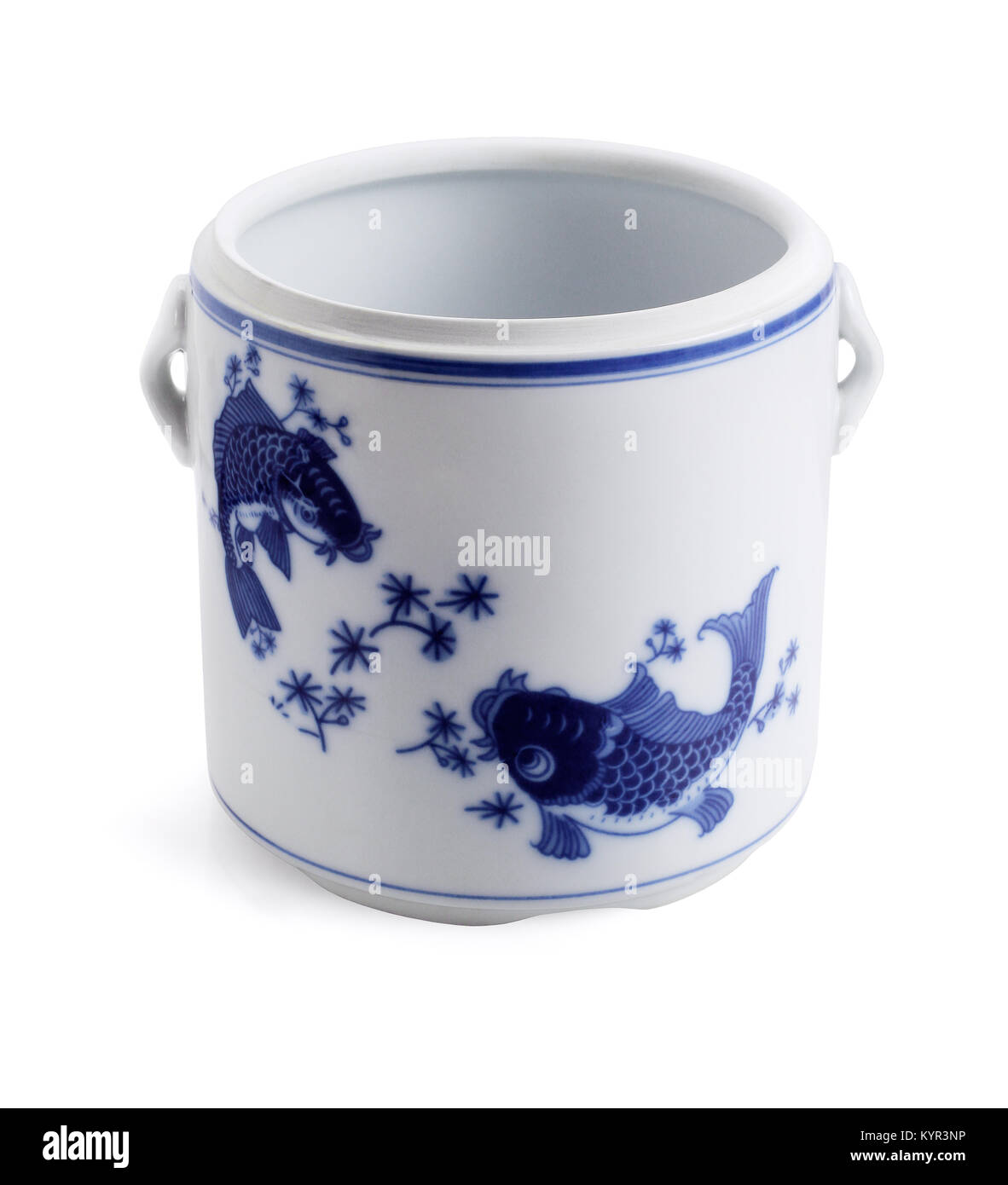 Empty Chinese Porcelain Container on White Background Stock Photo
