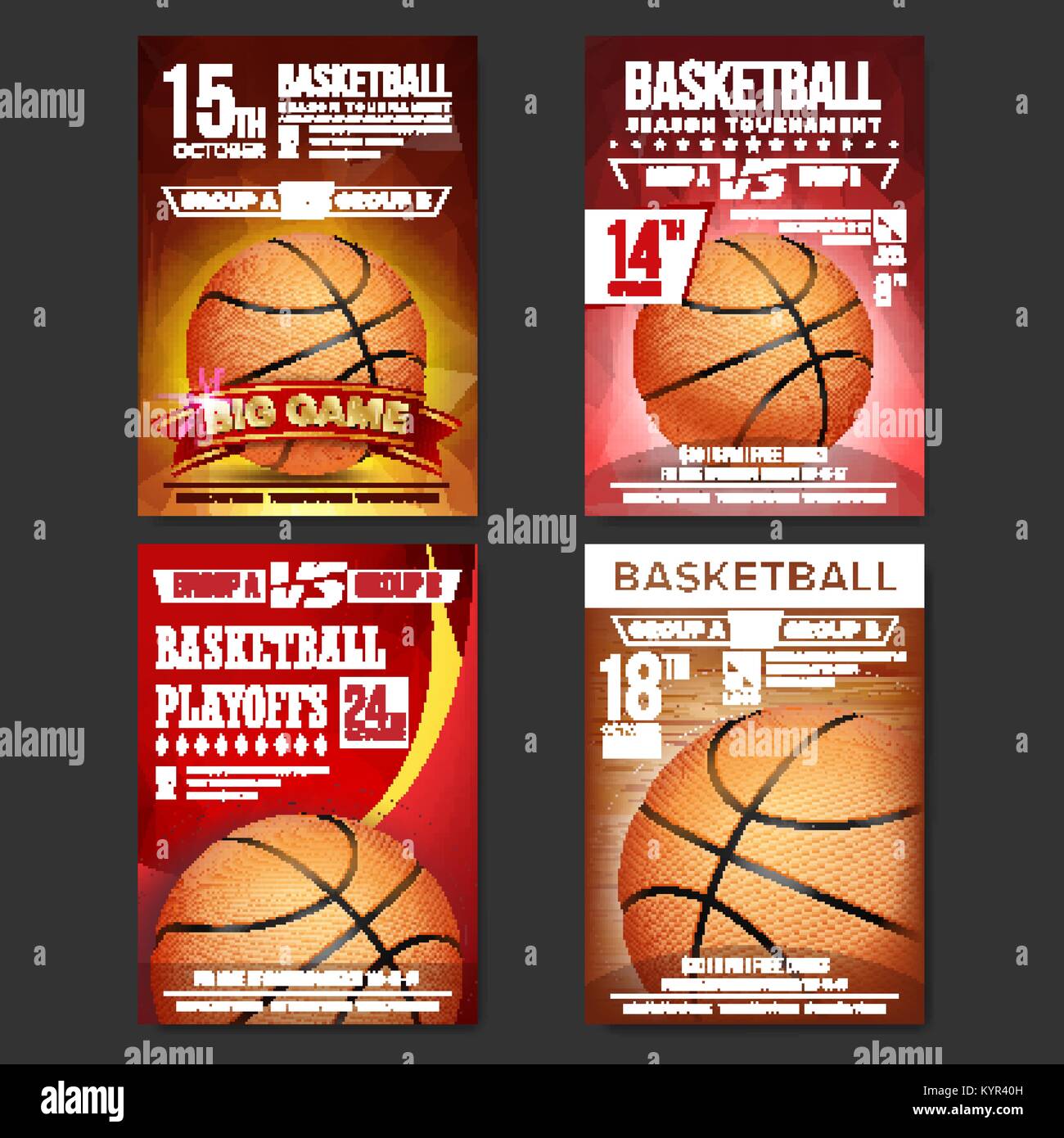 Basketball Poster Set Vector. Design For Sport Bar Promotion