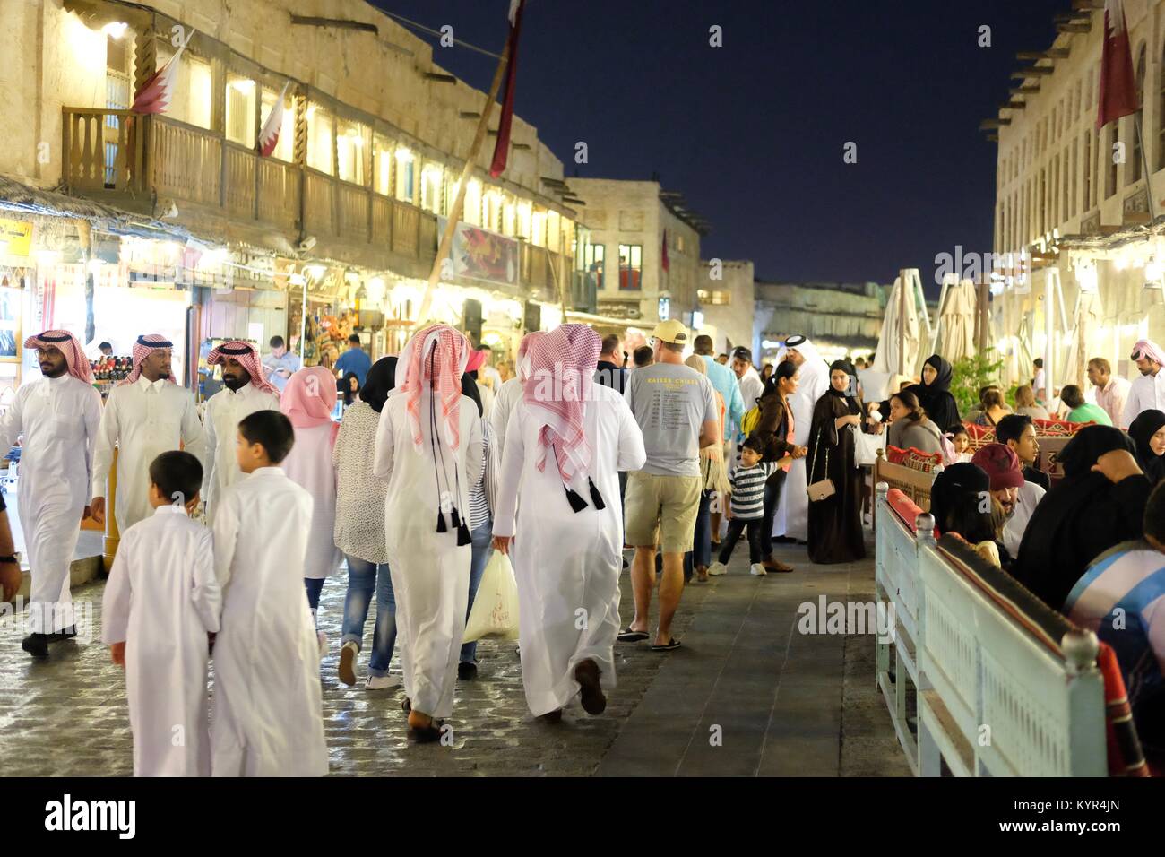 The streets of Doha can be colourful and full of life Stock Photo