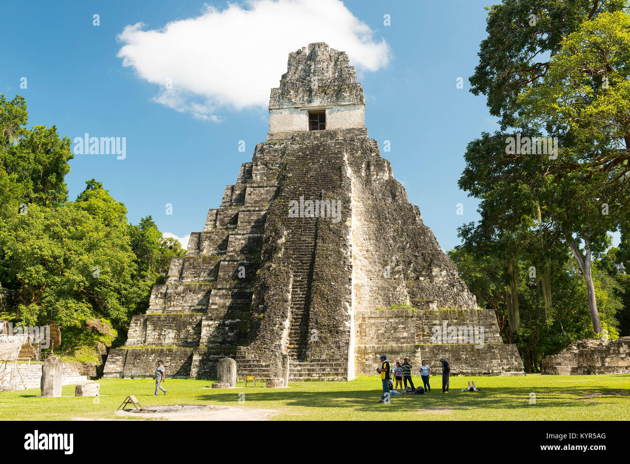 TIKAL, GUATEMALA - NOVEMBER 26: Unidentified people veiw Temple I, also known as the Jaguar Temple, in Tikal National Park on November 26, 2017 in Tik Stock Photo