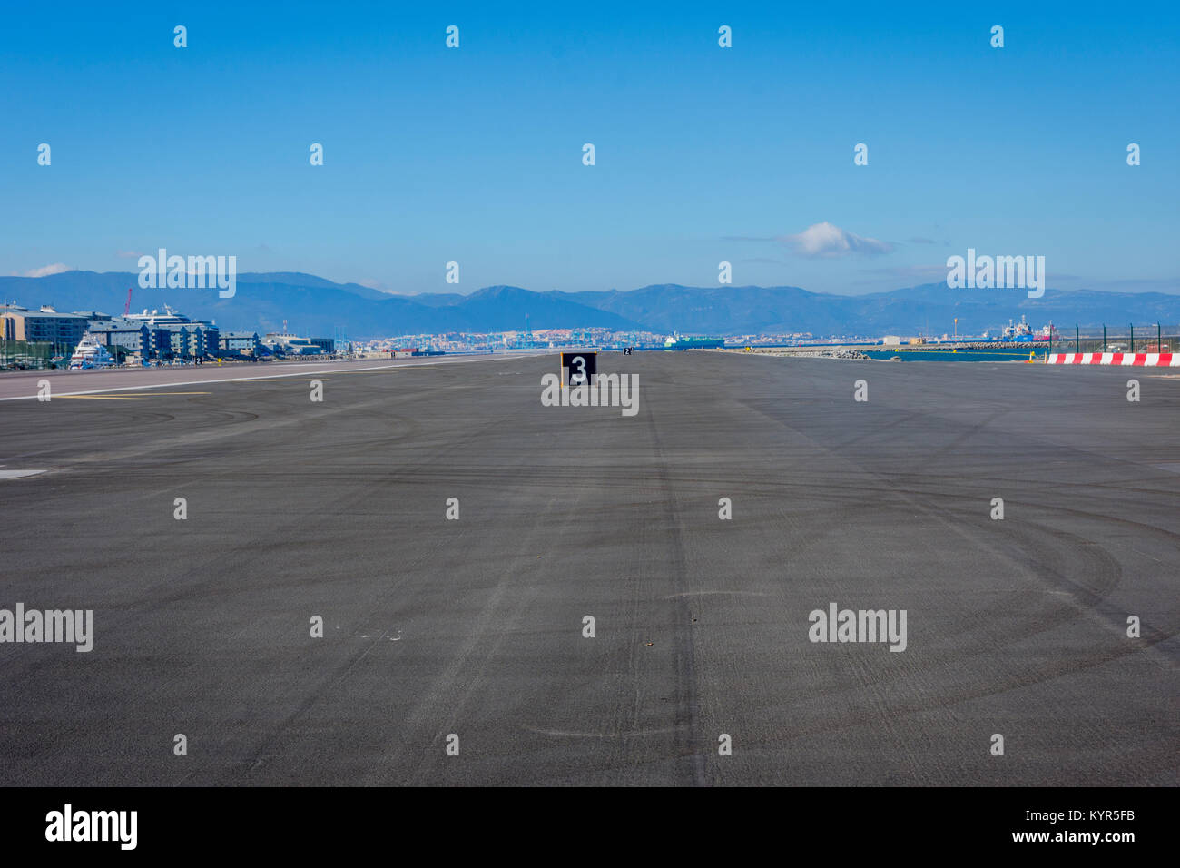 View to empty airport runway in Gibraltar Stock Photo