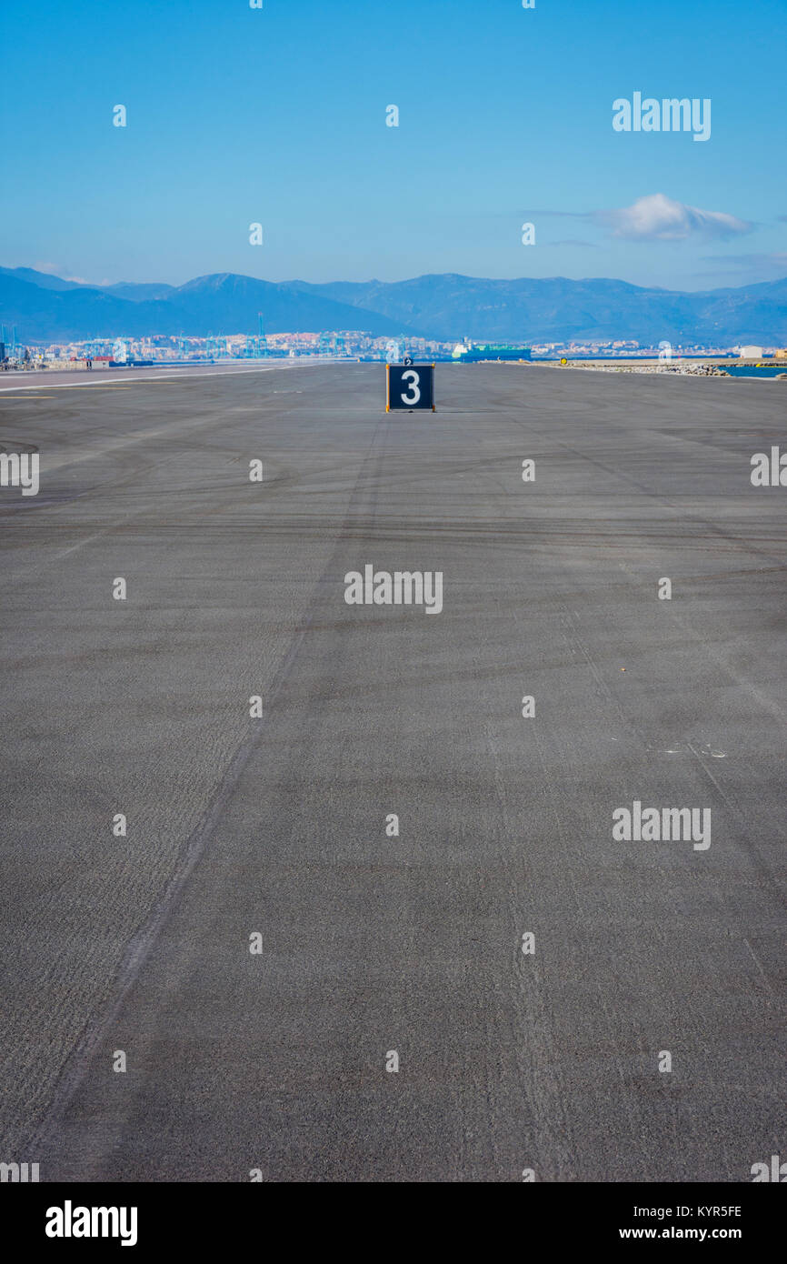 View to empty airport runway in Gibraltar Stock Photo