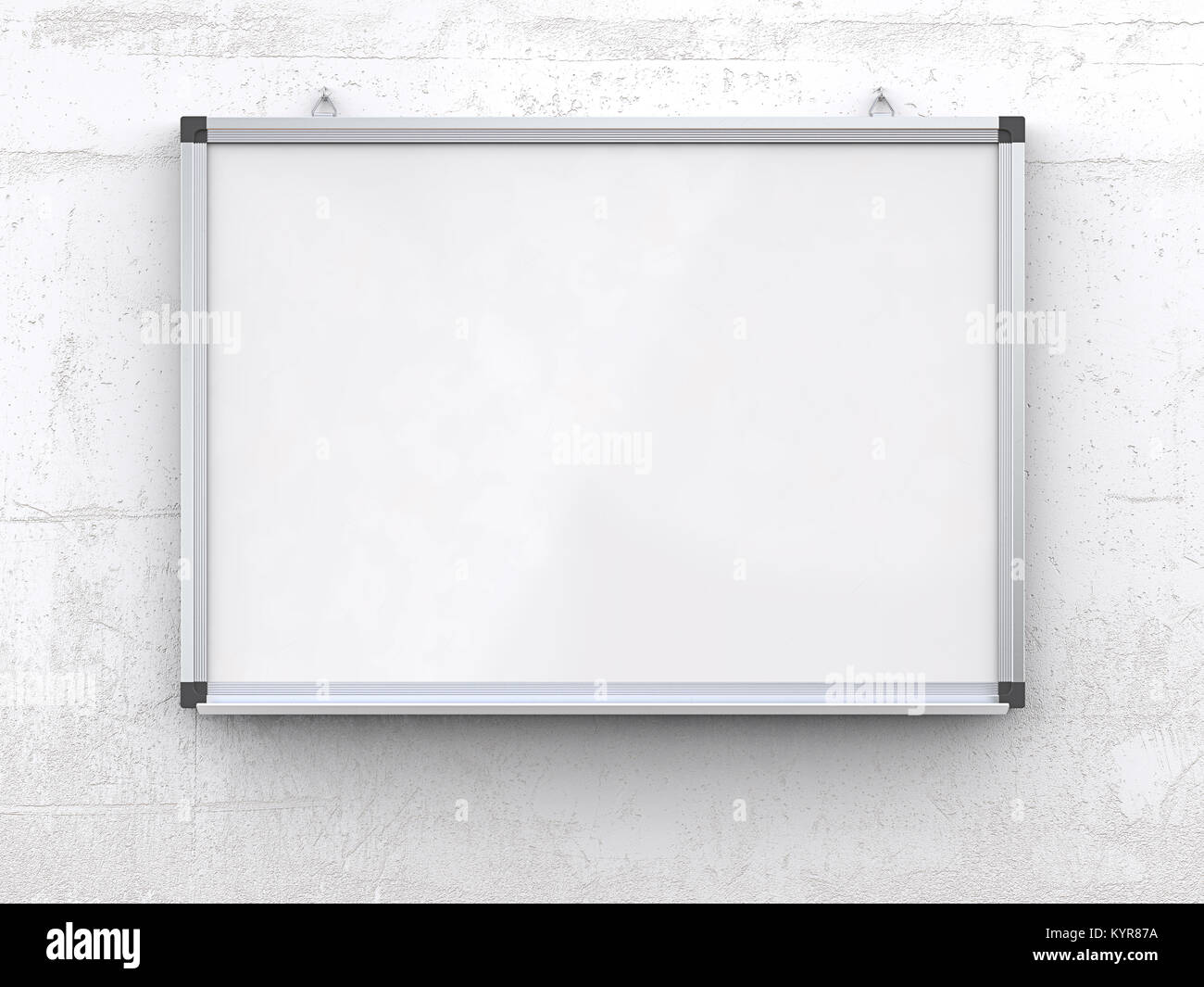 Blank Whiteboard on rough white concrete wall. Scratched surface, blank