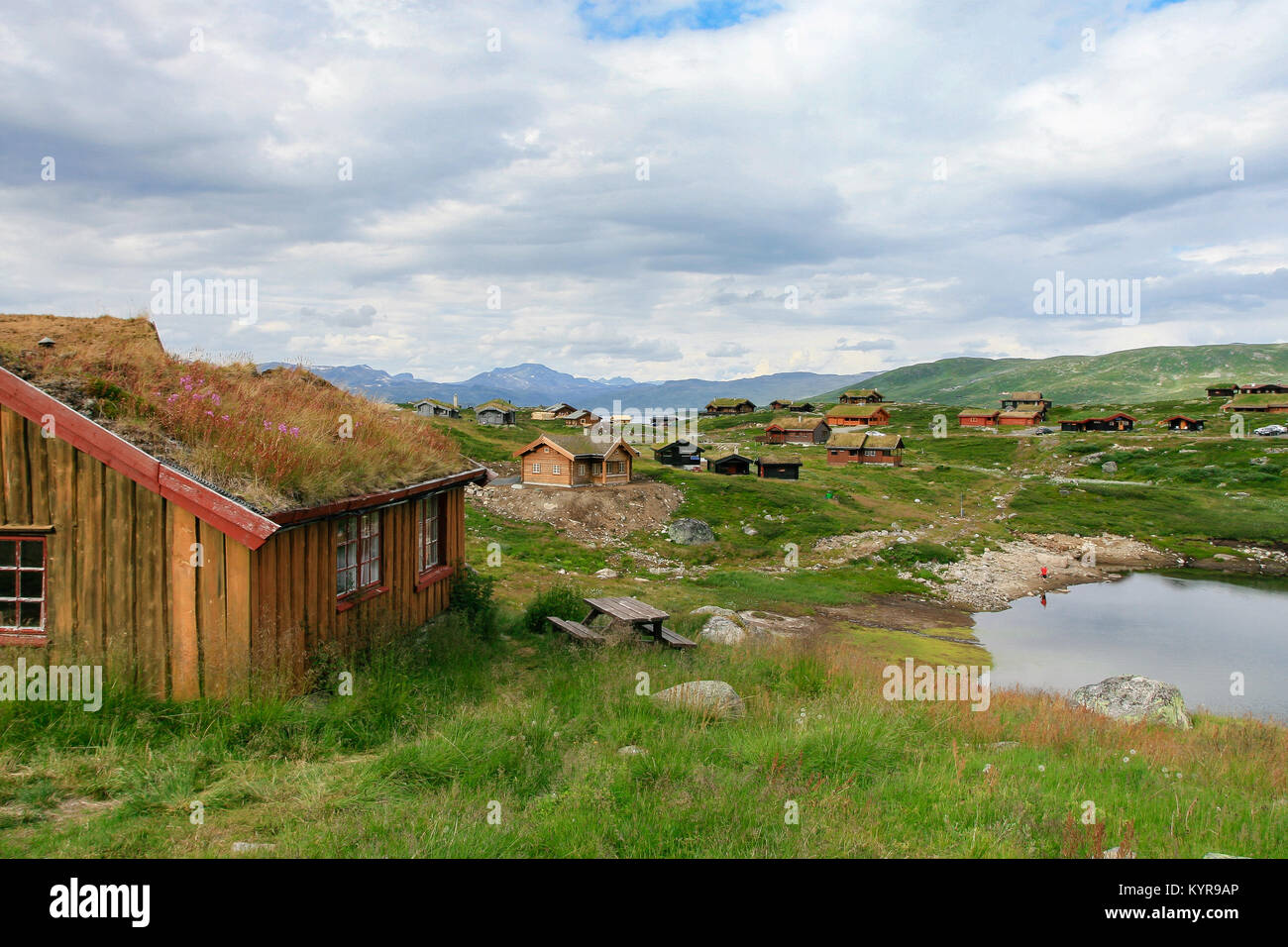 Norwegian Wooden Houses built in traditional technique used in Viking