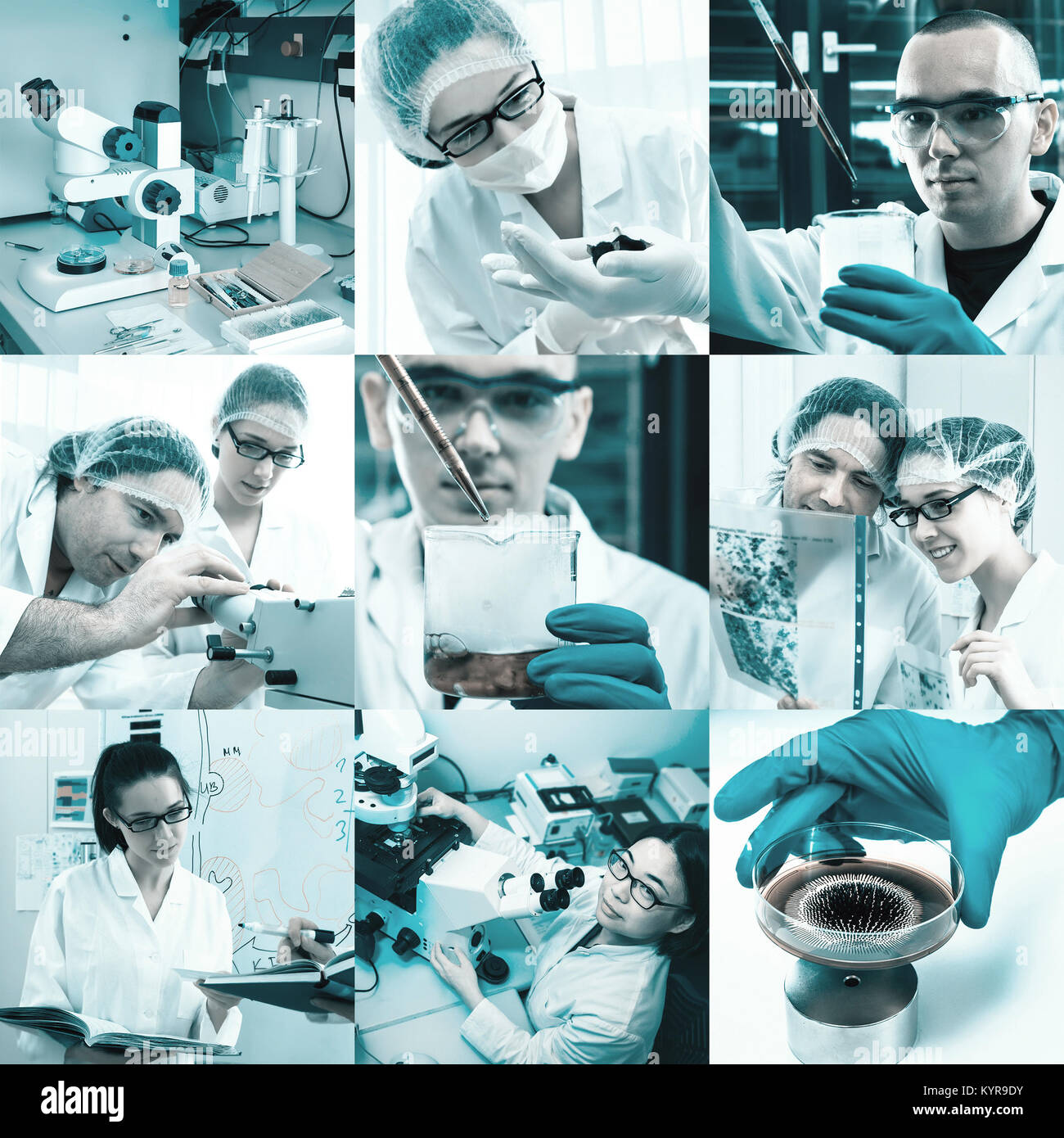Scientists working in the lab, collage Stock Photo