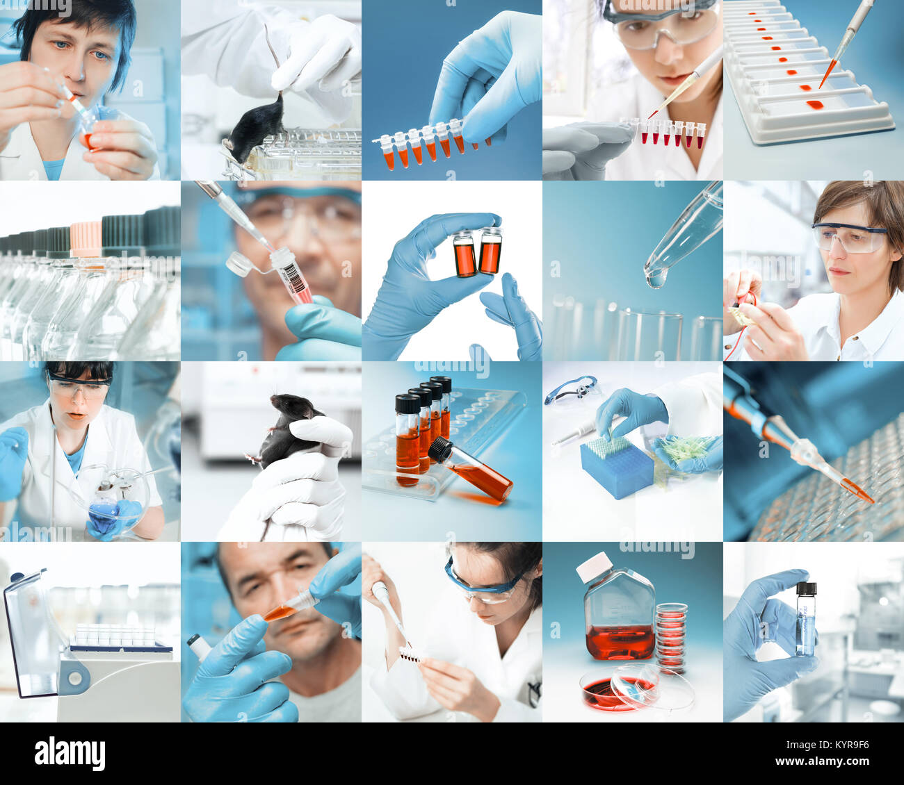 Enthusiastic scientists work in modern biological facility, picture set Stock Photo