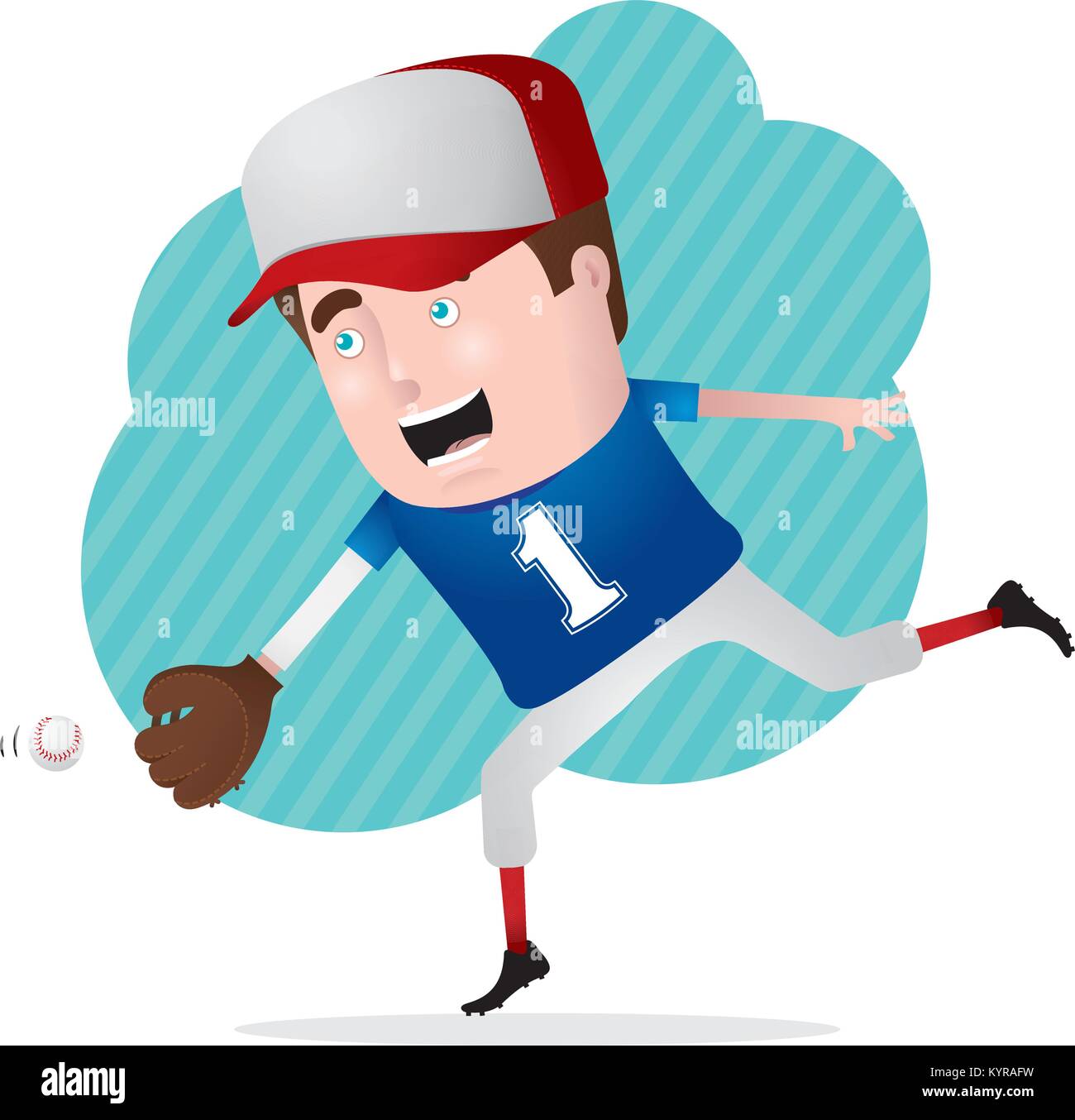 A confident professional baseball player jumping to catch the ball. Vector illustration. Stock Vector