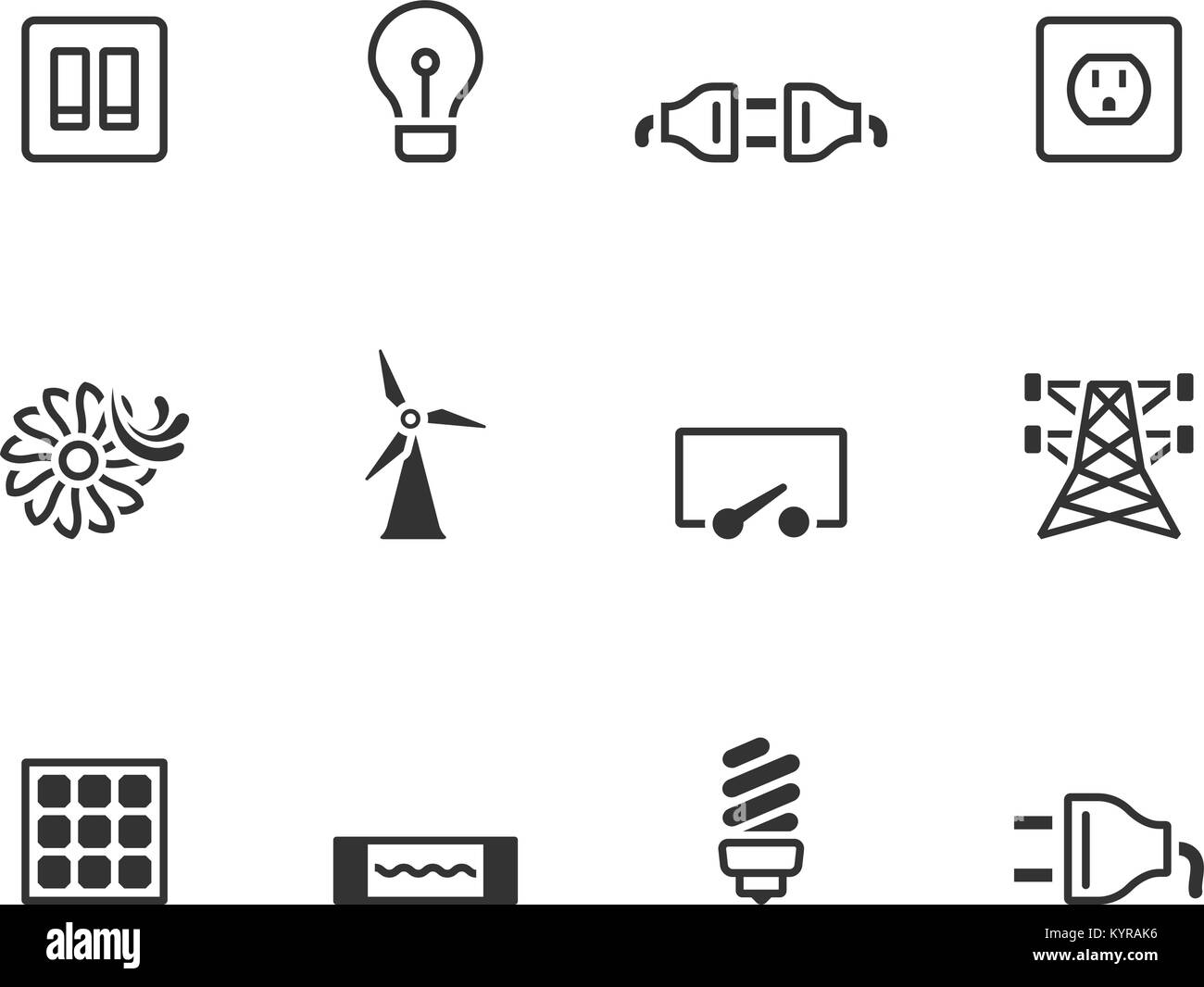 Electricity icons in single colors. Vector illustration. Stock Vector