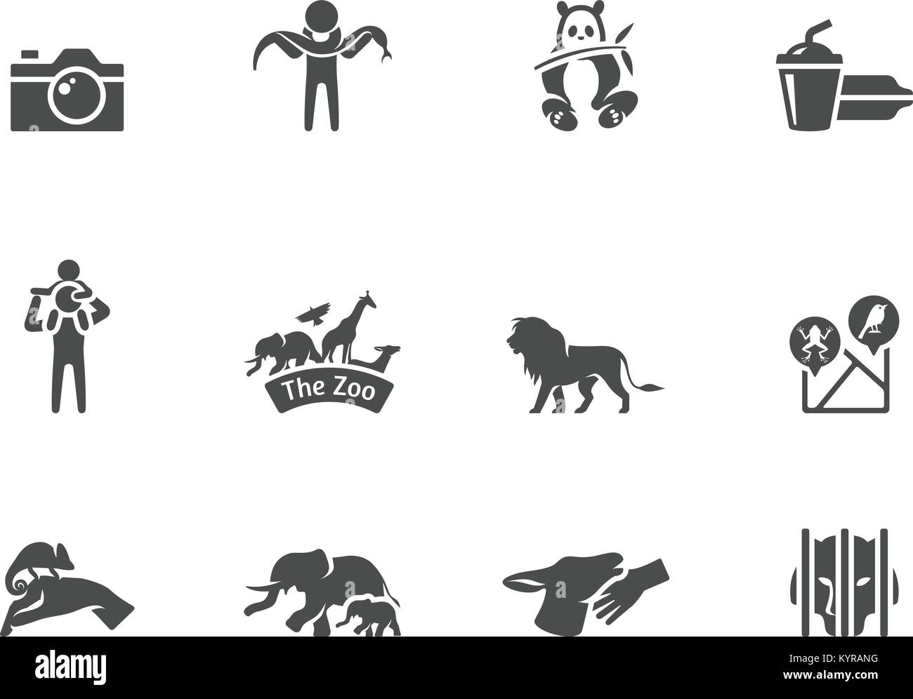 Zoo icons in black and white. Vector illustration. Stock Vector
