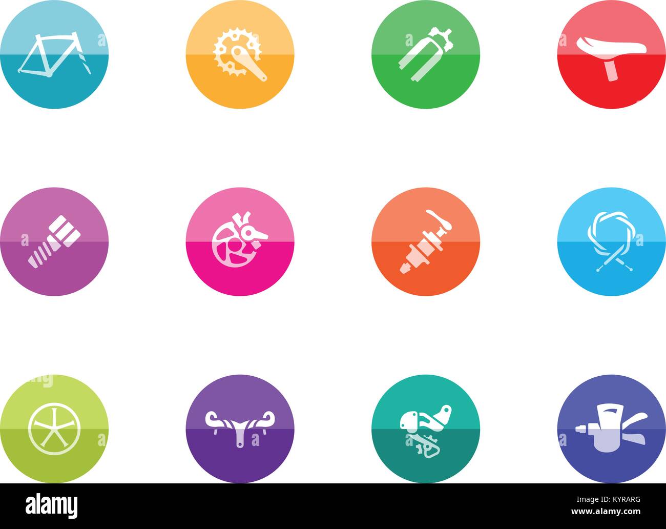 Bicycle part icons series in color circles. Vector illustration Stock ...