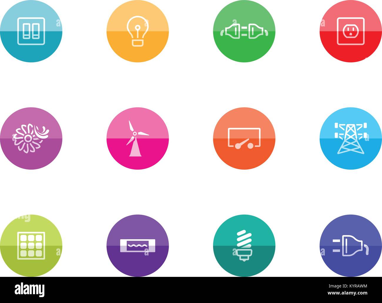 Electricity icons in color circles. Vector illustration. Stock Vector