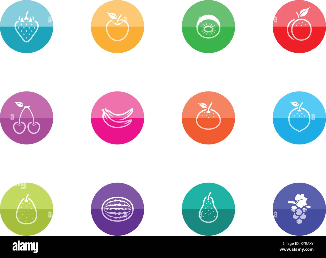 Fresh fruit icons in color circles. Vector illustration Stock Vector ...