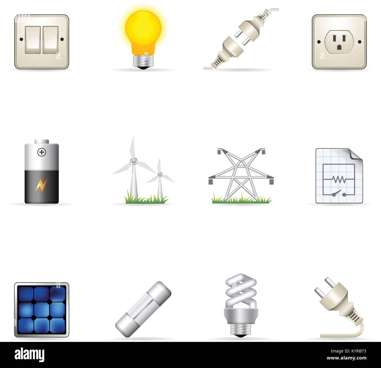 Electricity icons in colors. Vector illustration Stock Vector Image ...