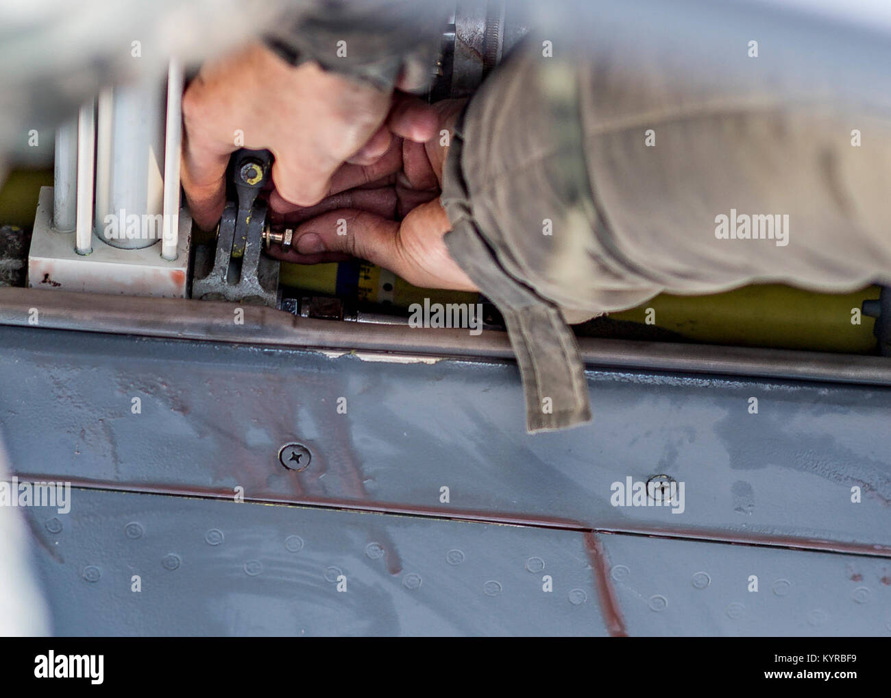 U.S. Air Force hydraulics journeyman of the 101st Air Refueling Wing