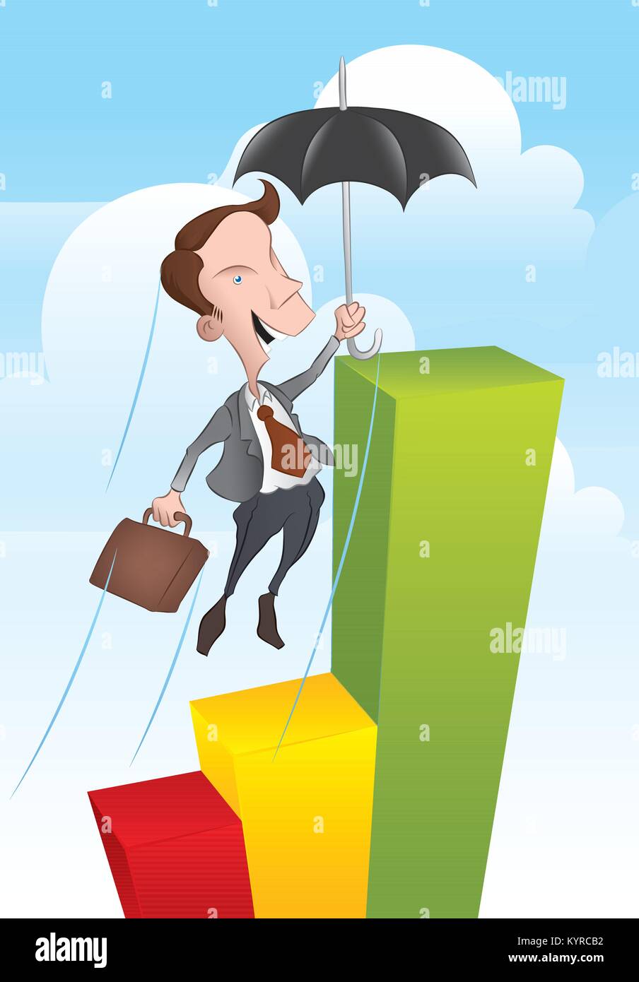 Businessman presenting a nice bar chart. Vector illustration Stock