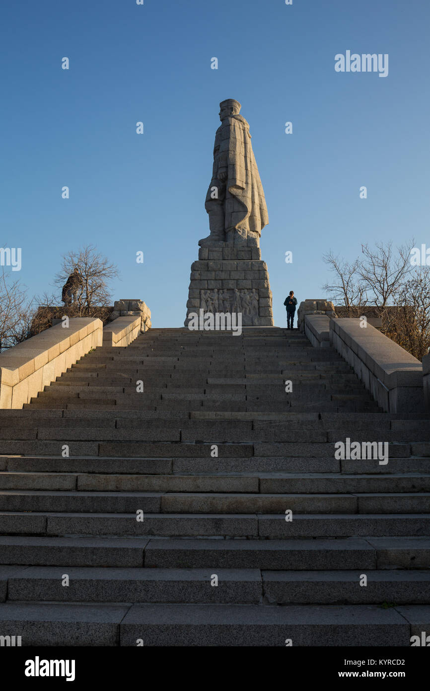 PLOVDIV, BULGARIA - MARCH 26, 2017 - Areal view of the Unknown soldier monument in Plovdiv, Bulgaria. The Aliosha monument is located on one of the hi Stock Photo