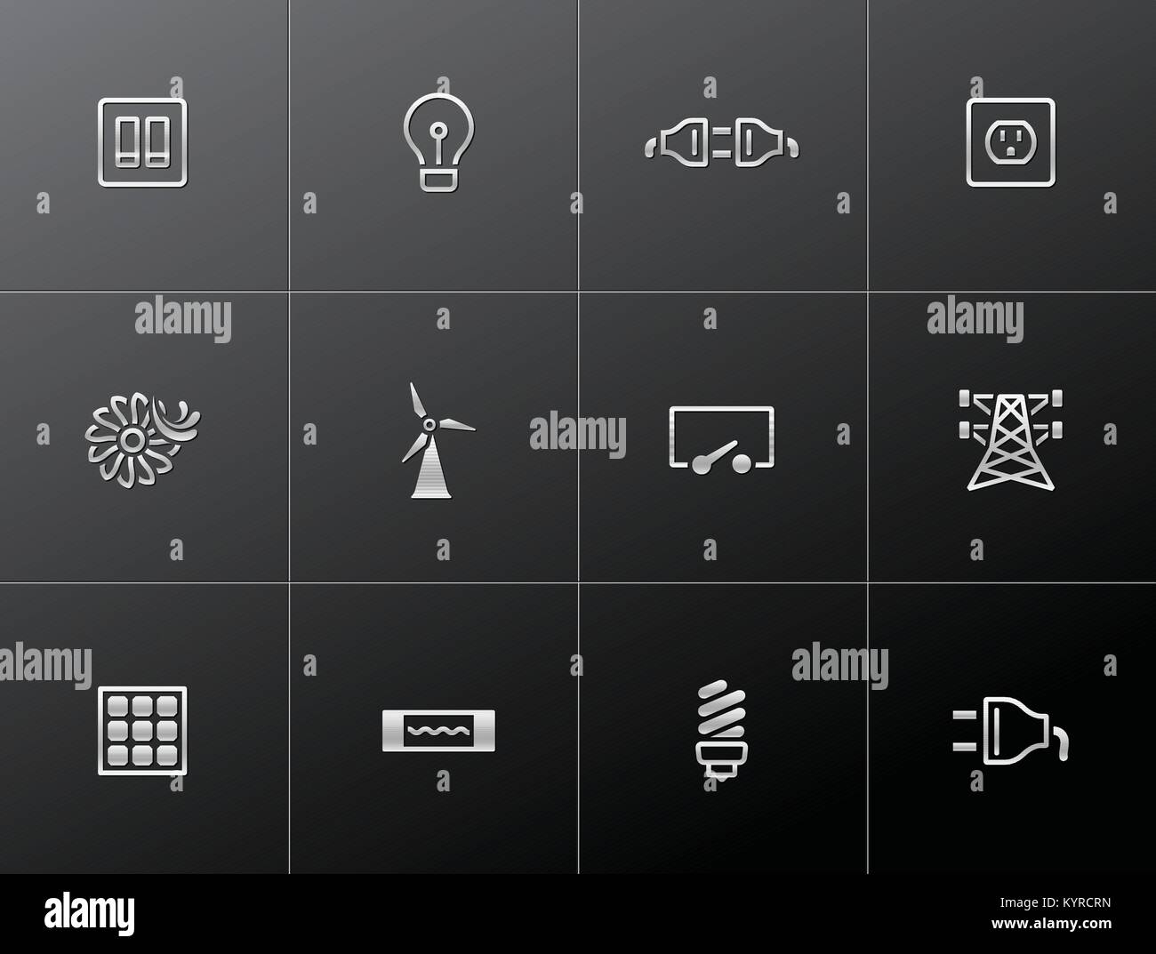 Electricity icons in metallic styles. Stock Vector