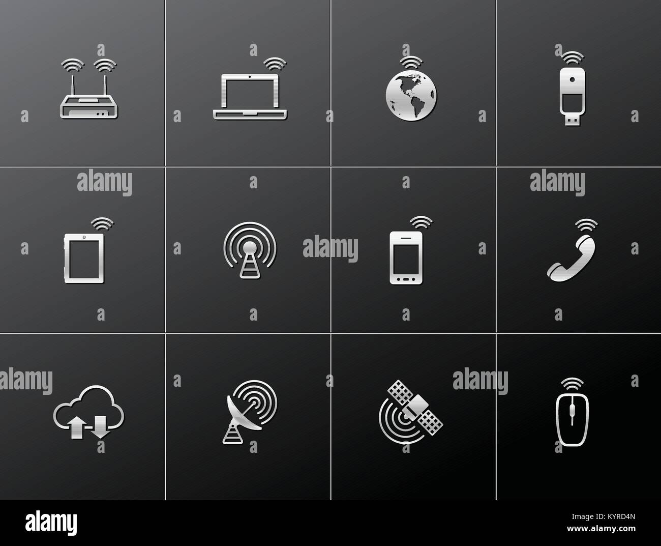 Wireless technology icon series in metallic style Stock Vector Image ...