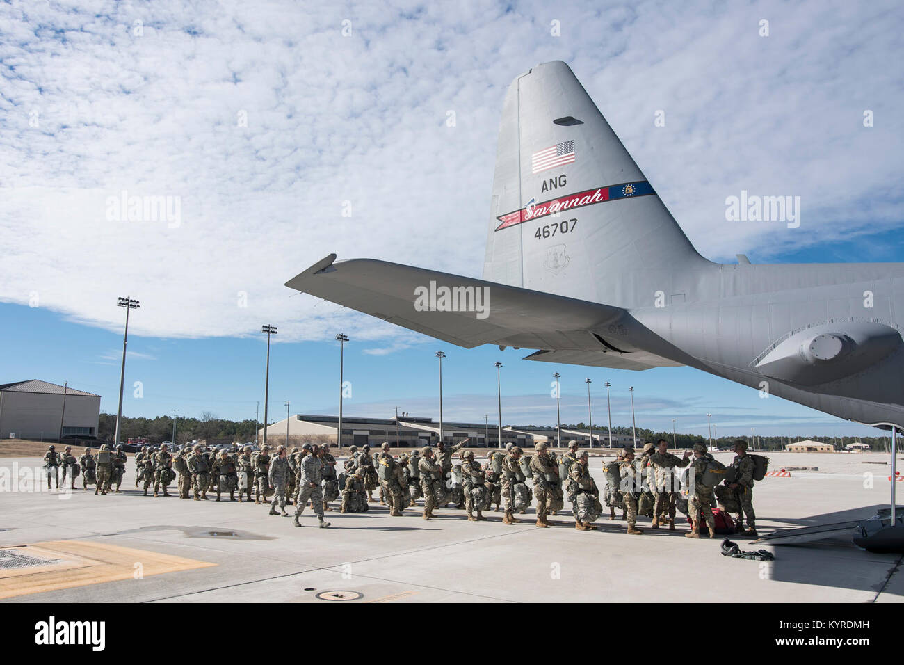 POPE ARMY AIRFIELD, N.C. — Soldiers from the Army's 27th Engineer Battalion (Airborne) wait to