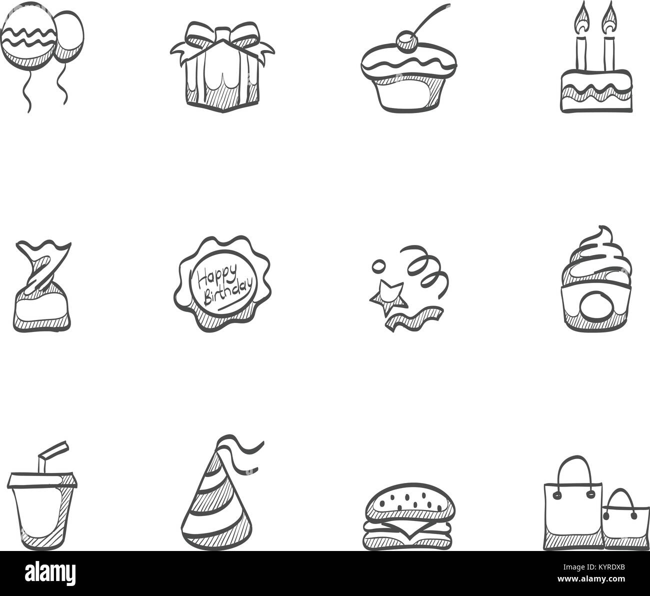 Birthday icons in sketch Stock Vector Image & Art - Alamy
