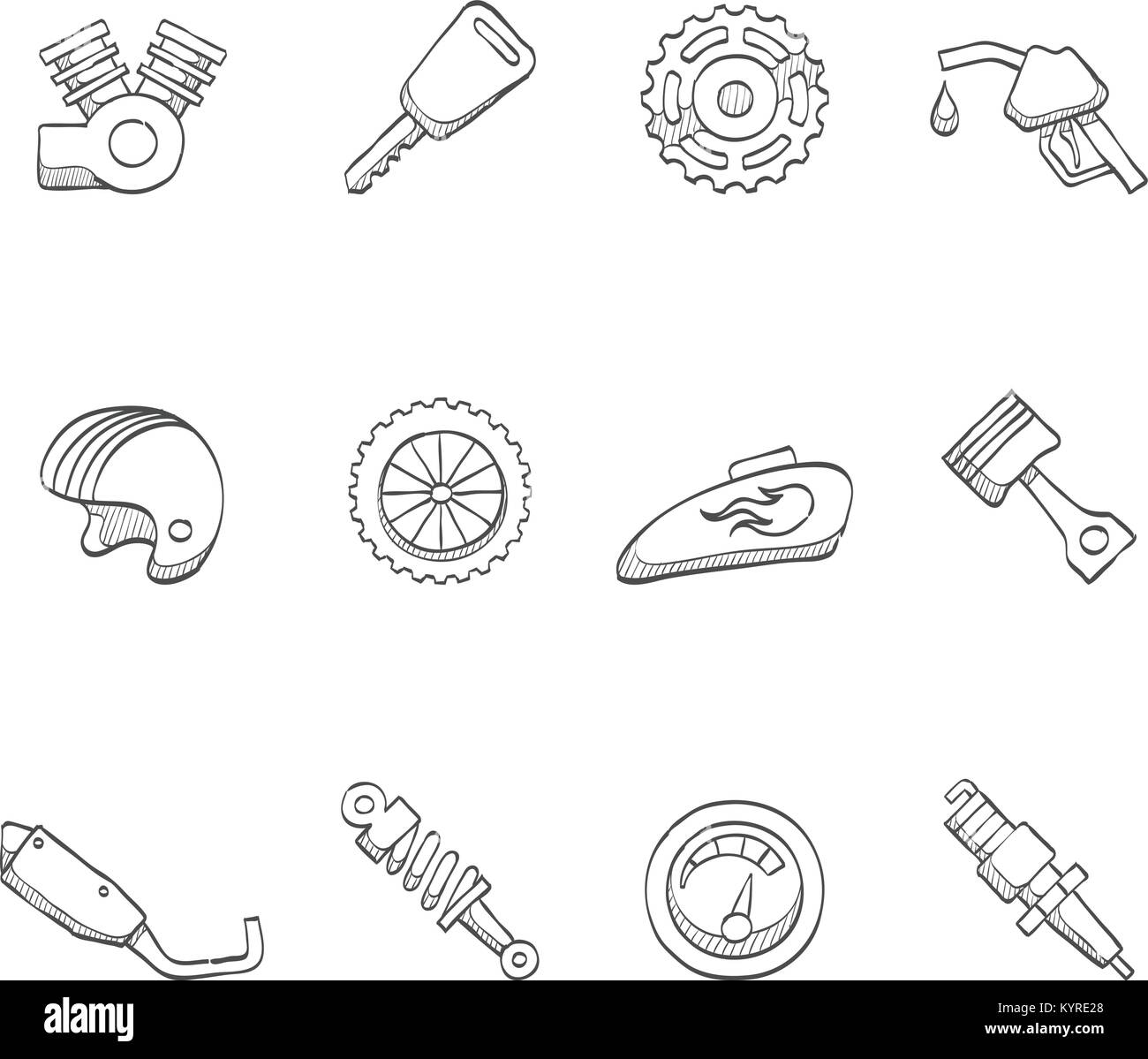 Motorcycle parts icons in sketch Stock Vector Image & Art Alamy