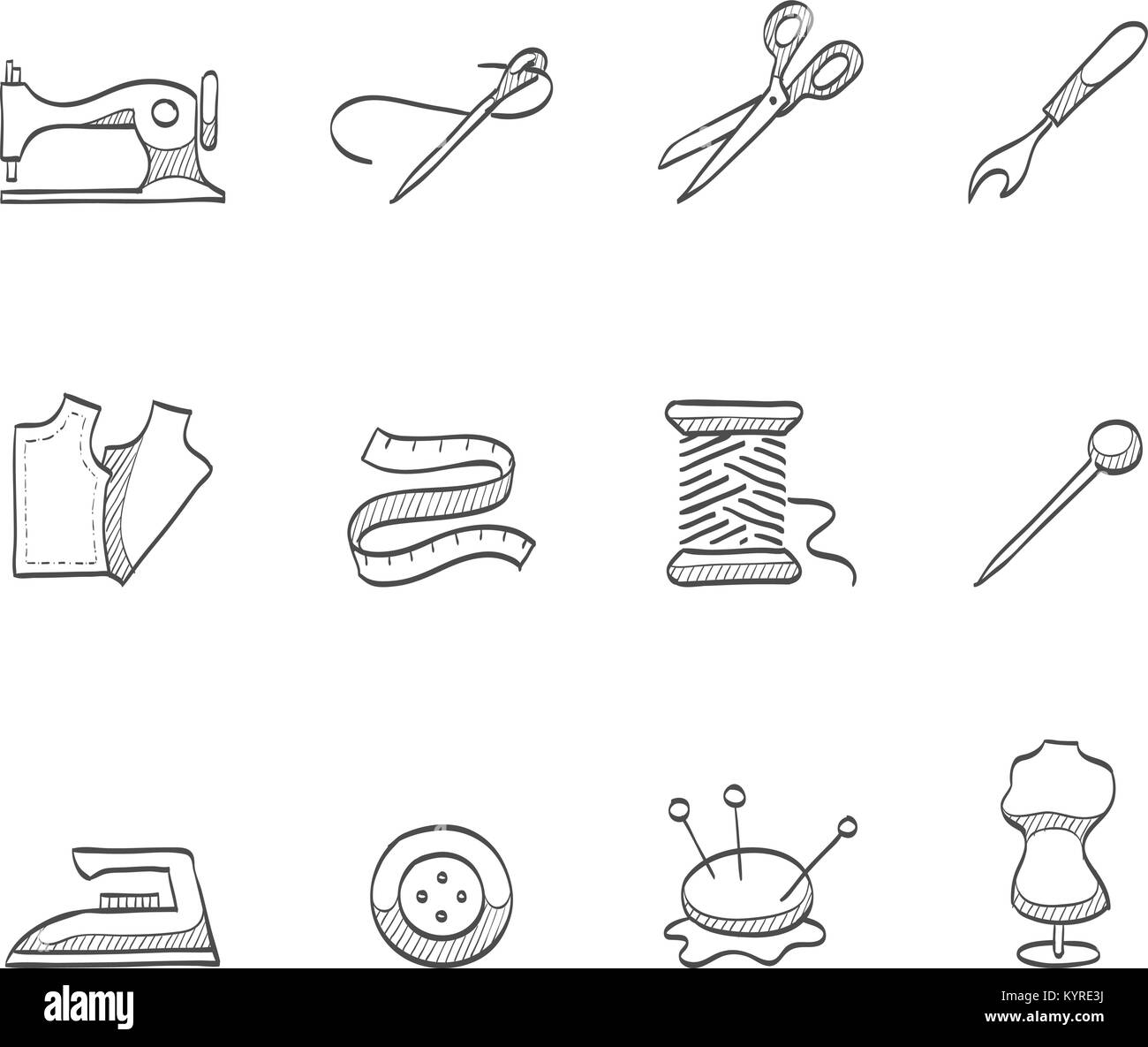 Sewing icons in sketch Stock Vector Image & Art - Alamy