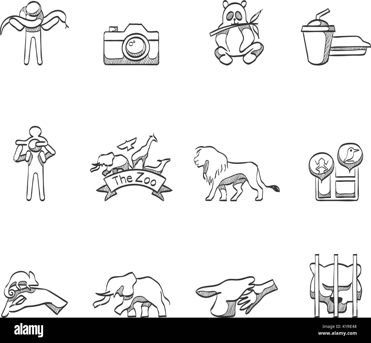 Zoo icons in sketch. Stock Vector