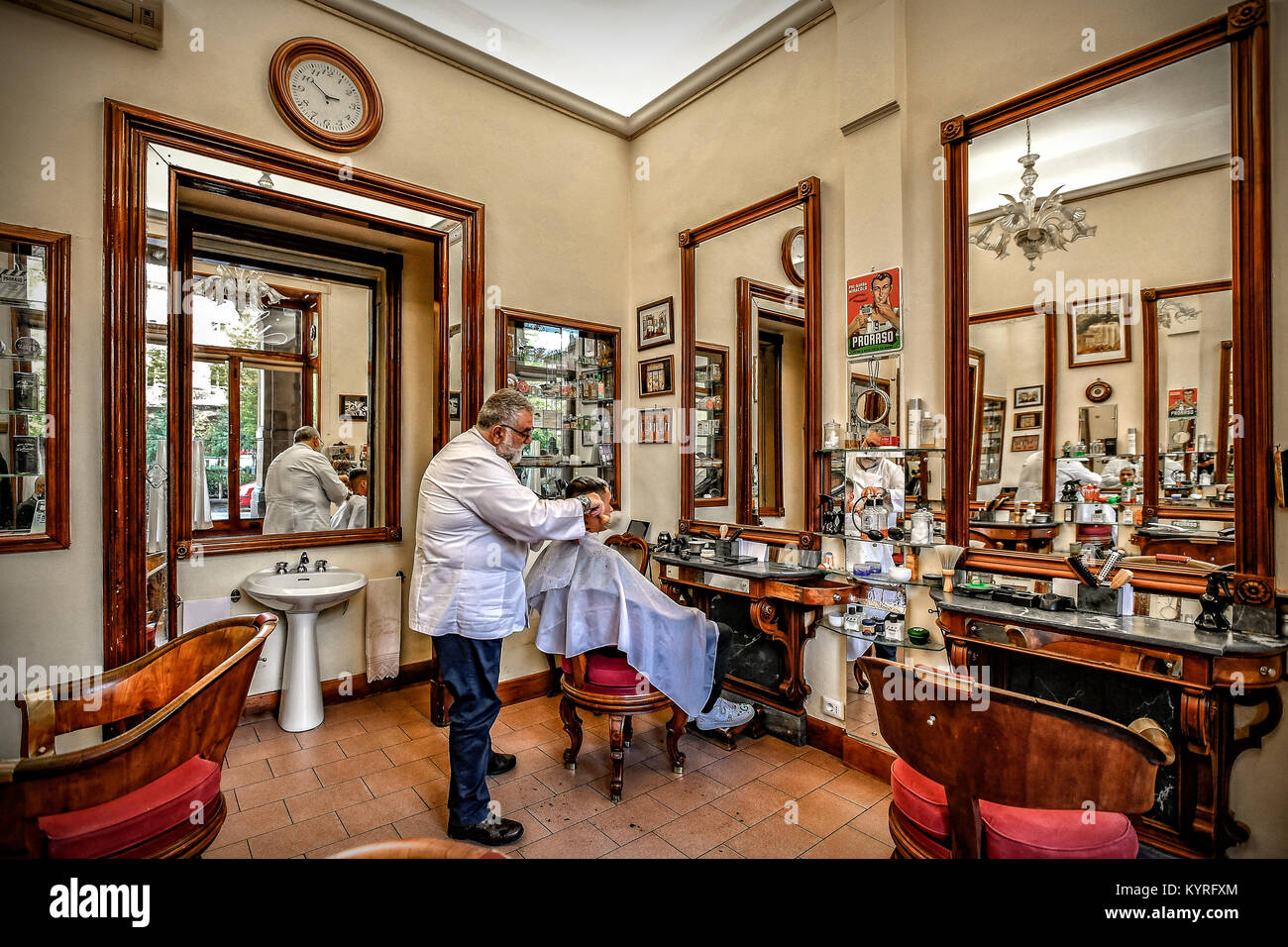 Italy Emilia Romagna Bologna Via Cavour Arcades Ancient barber Shop