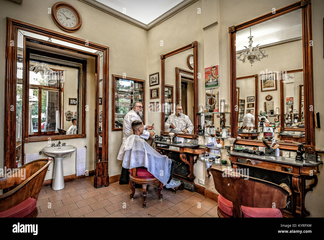 Italy Emilia Romagna Bologna Via Cavour Arcades Ancient barber Shop