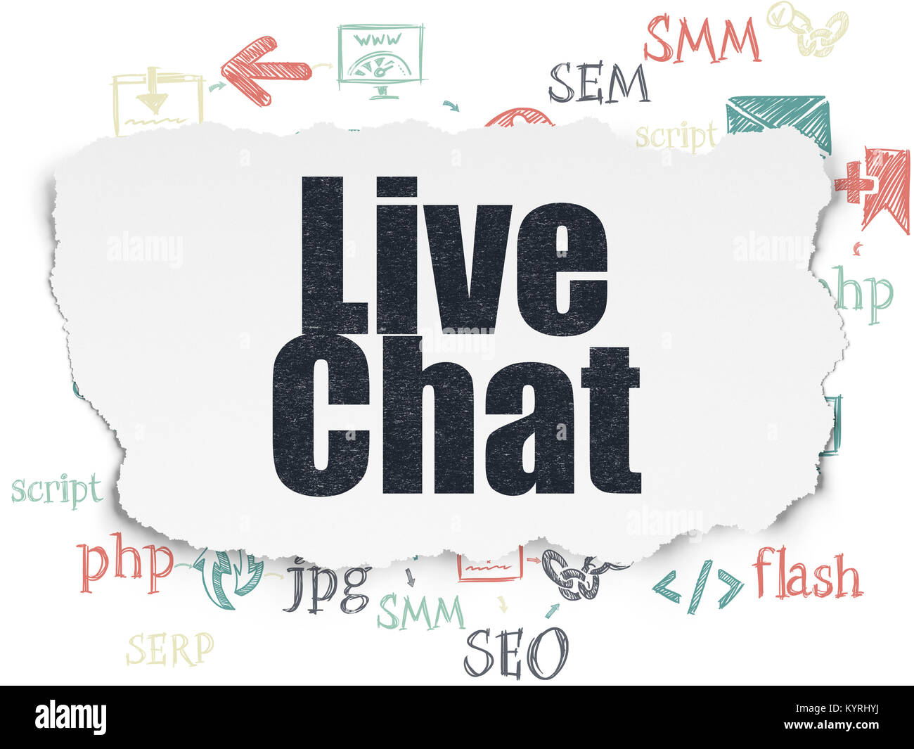 Web design concept: Live Chat on Torn Paper background Stock Photo