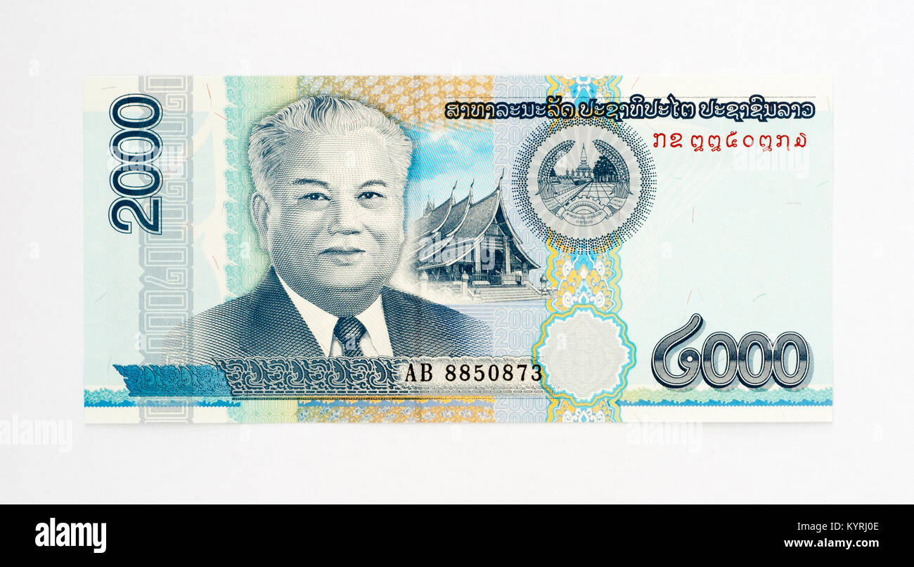 Laos 2000 Kip Bank Notes Stock Photo